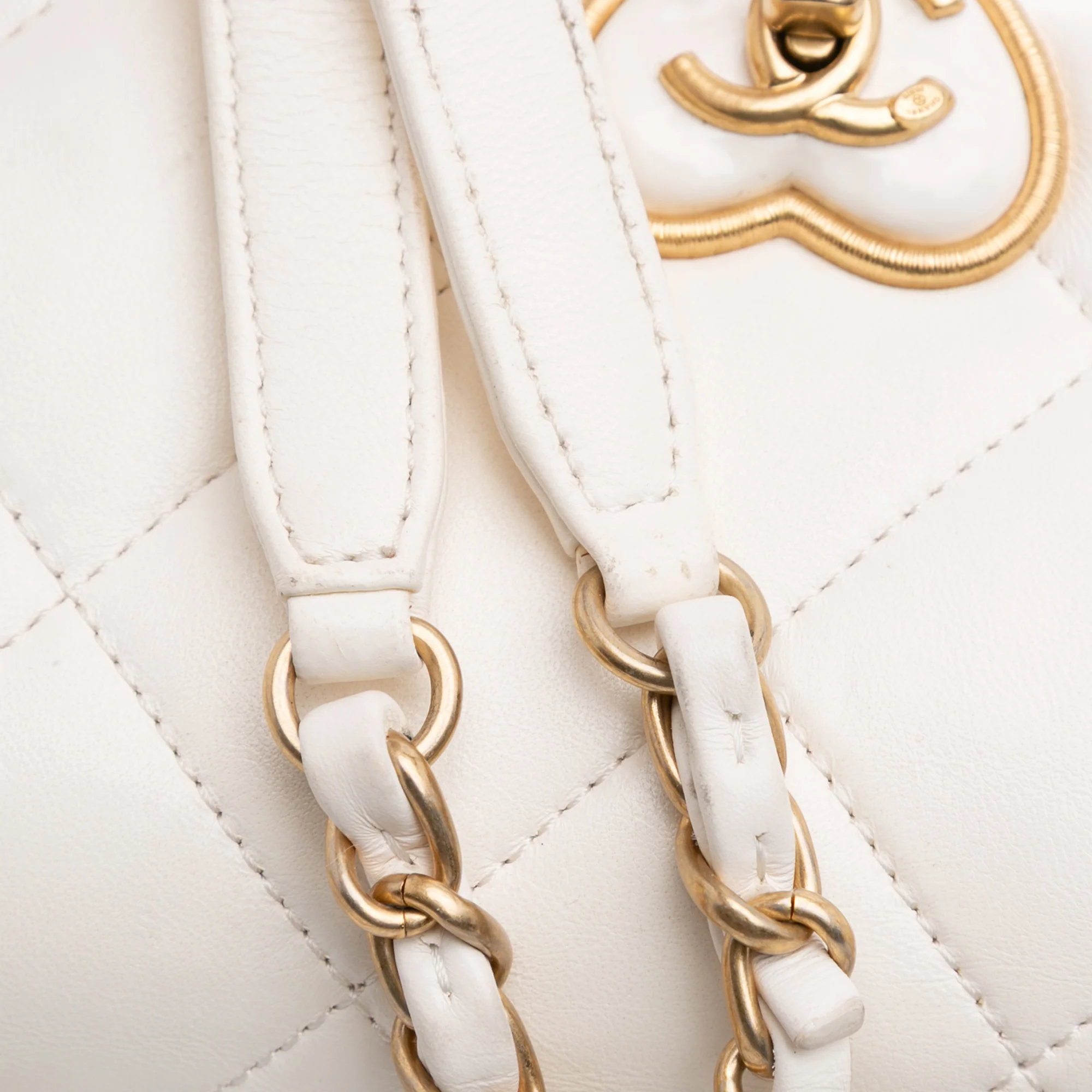 Chanel | Pre-Owned Mini Quilted Lambskin Acrylic Coco Love Flap | White/Ivory - Image 9