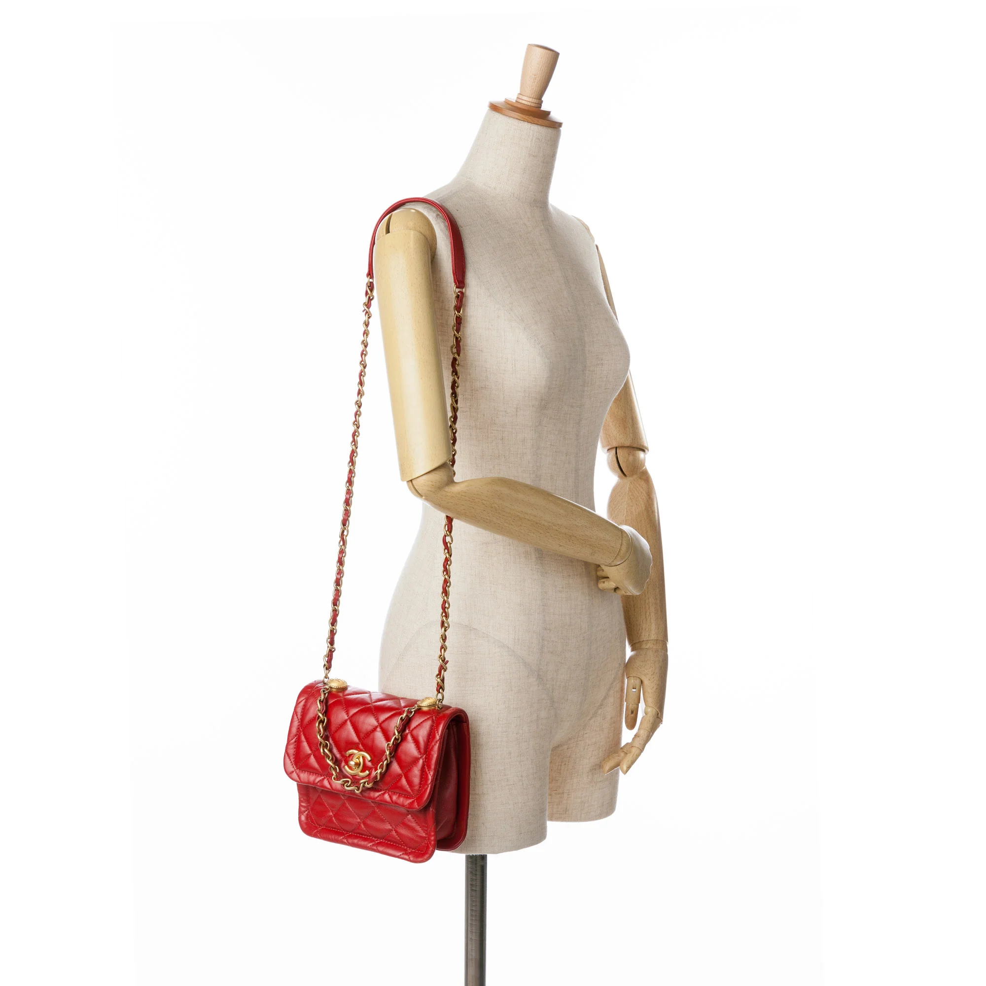 Chanel | Pre-Owned Mini Quilted Lambskin Soft Square Flap | Red - Image 2
