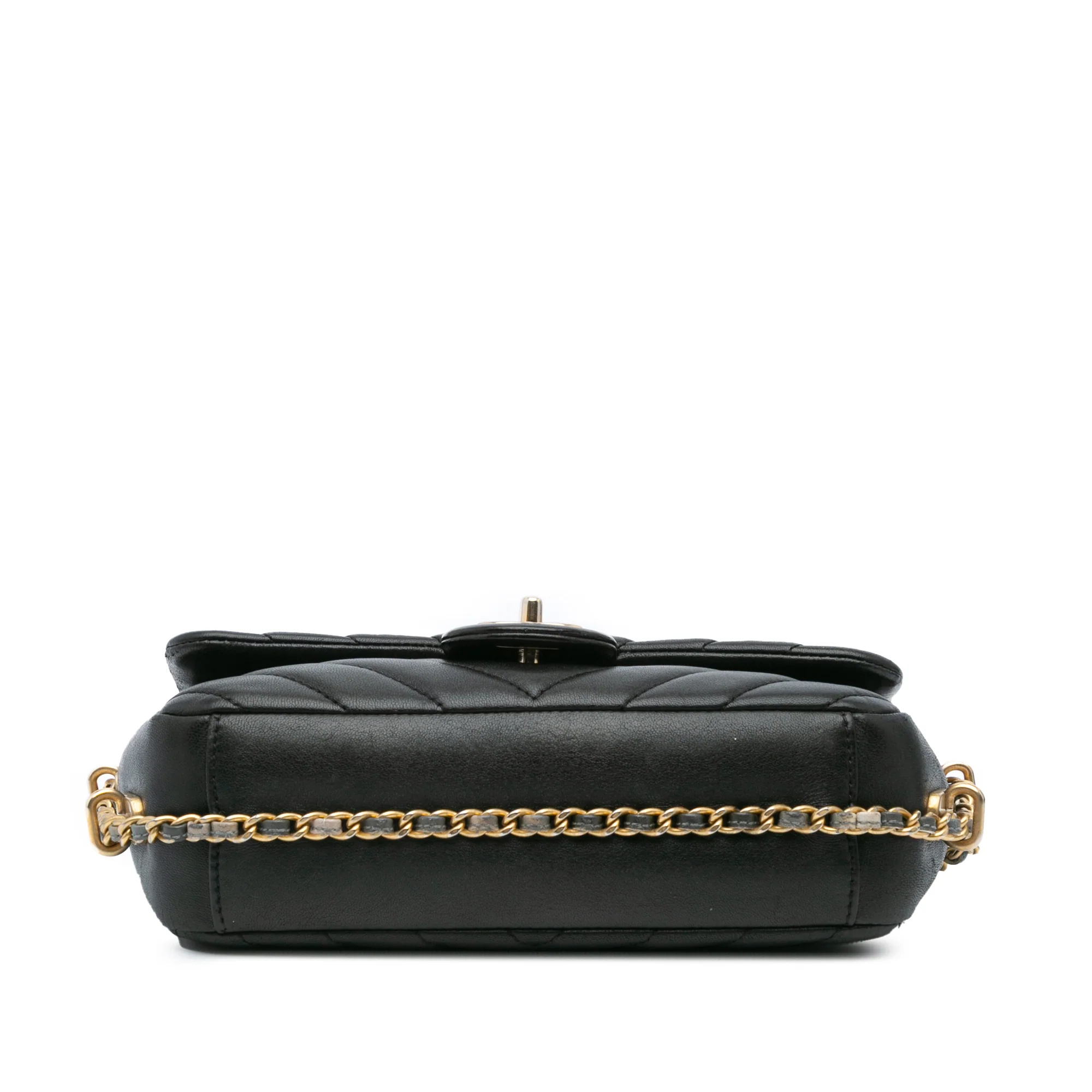 Chanel | Pre-Owned Mini Rectangular Chevron Lambskin Chain Around Flap | Black - Image 3
