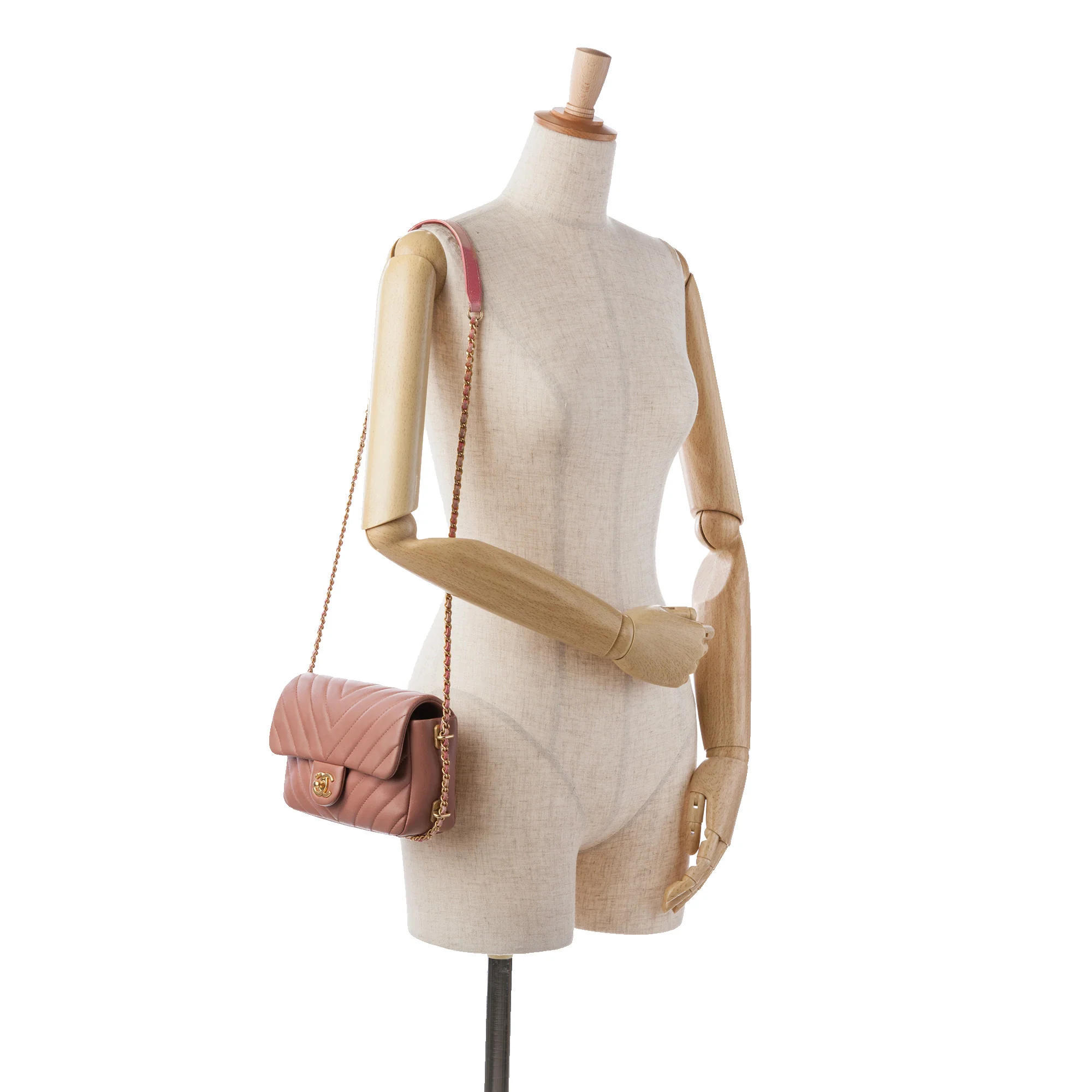 Chanel | Pre-Owned Mini Rectangular Chevron Lambskin Chain Around Flap | Pink/Light Pink - Image 5
