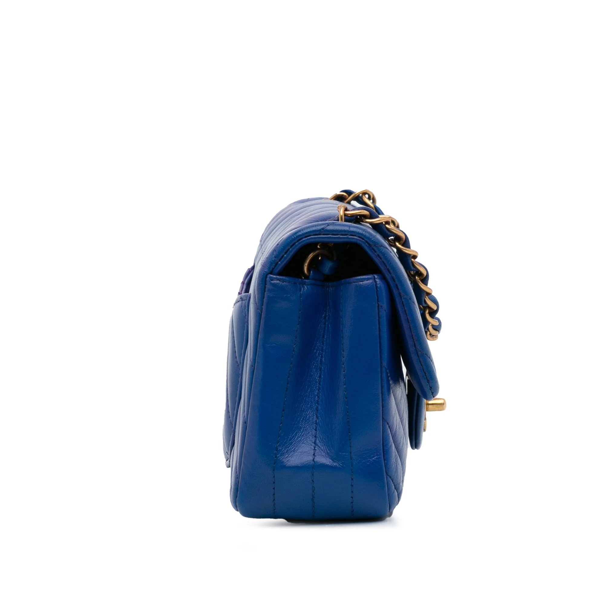 Chanel | Pre-Owned Mini Rectangular Chevron Lambskin Flap | Blue - Image 5