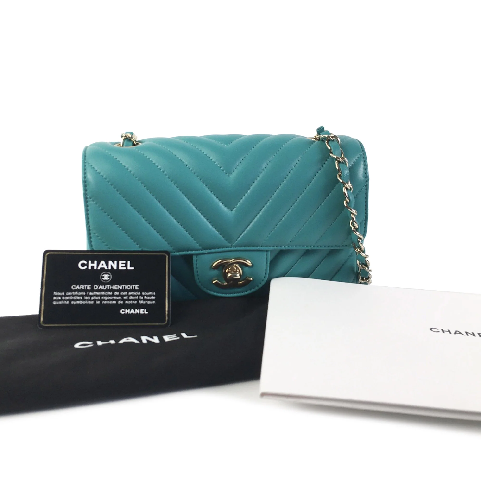 Chanel | Pre-Owned Mini Rectangular Chevron Lambskin Single Flap | Green - Image 11
