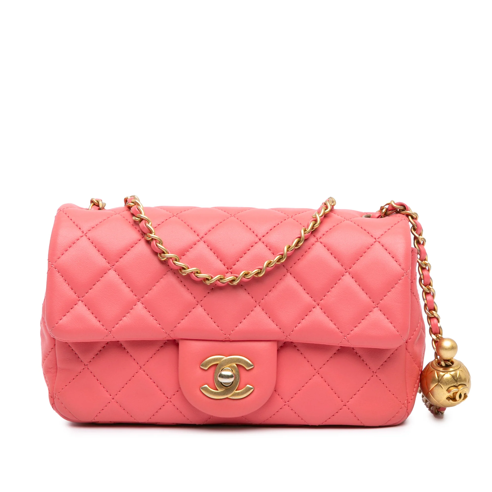 Chanel | Pre-Owned Mini Rectangular Classic Lambskin Pearl Crush Single Flap | Pink