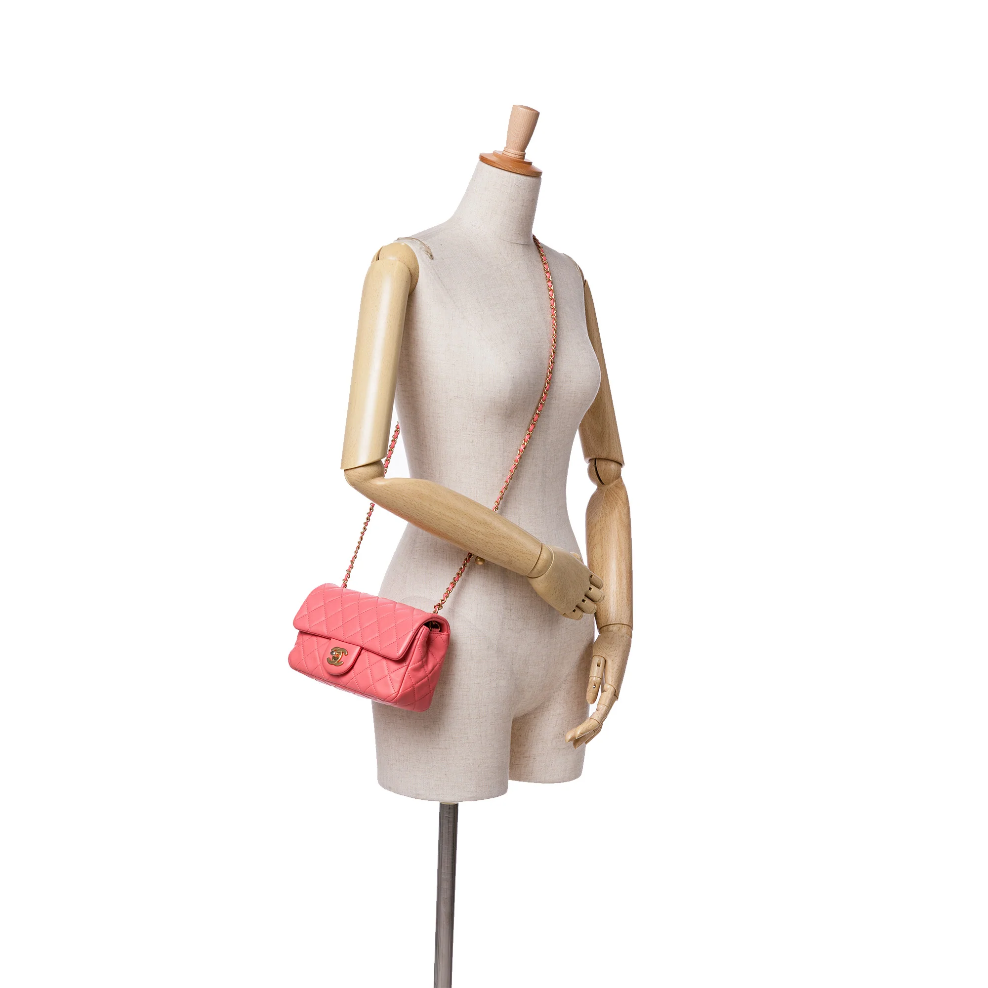 Chanel | Pre-Owned Mini Rectangular Classic Lambskin Pearl Crush Single Flap | Pink - Image 10