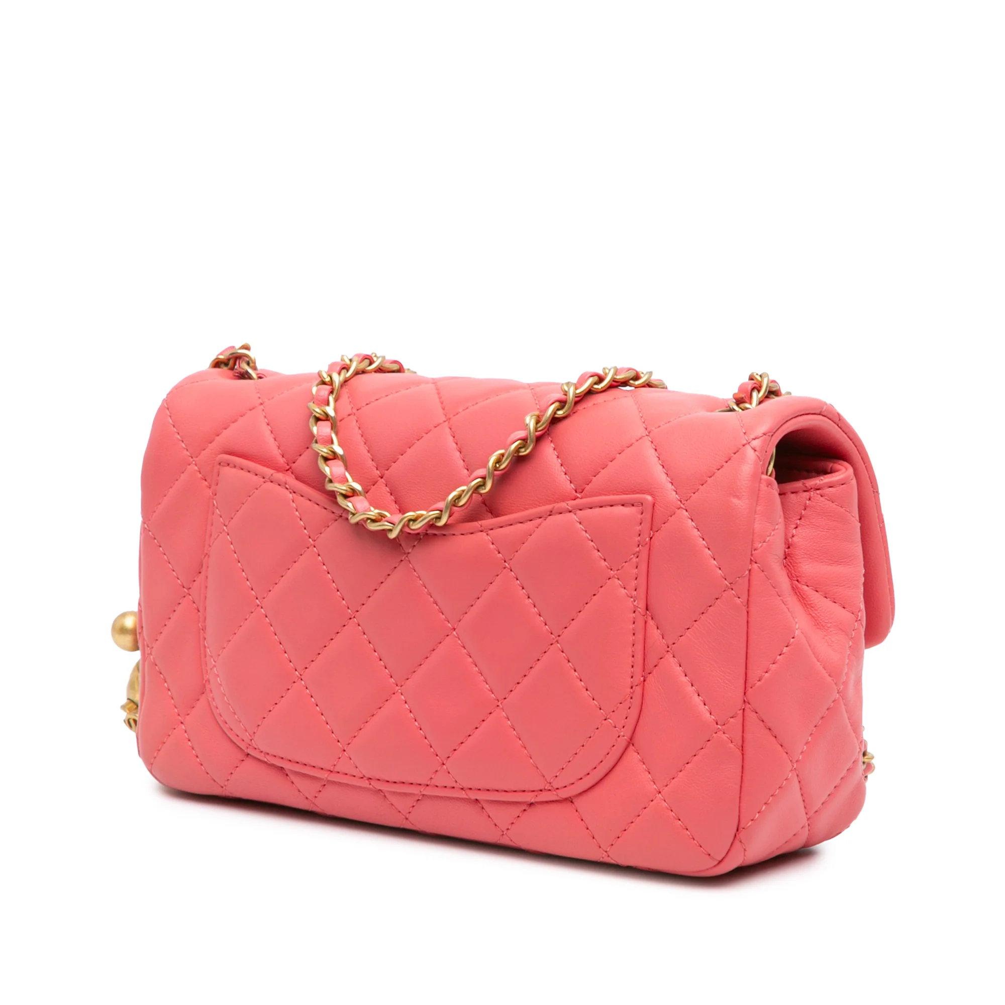 Chanel | Pre-Owned Mini Rectangular Classic Lambskin Pearl Crush Single Flap | Pink - Image 3