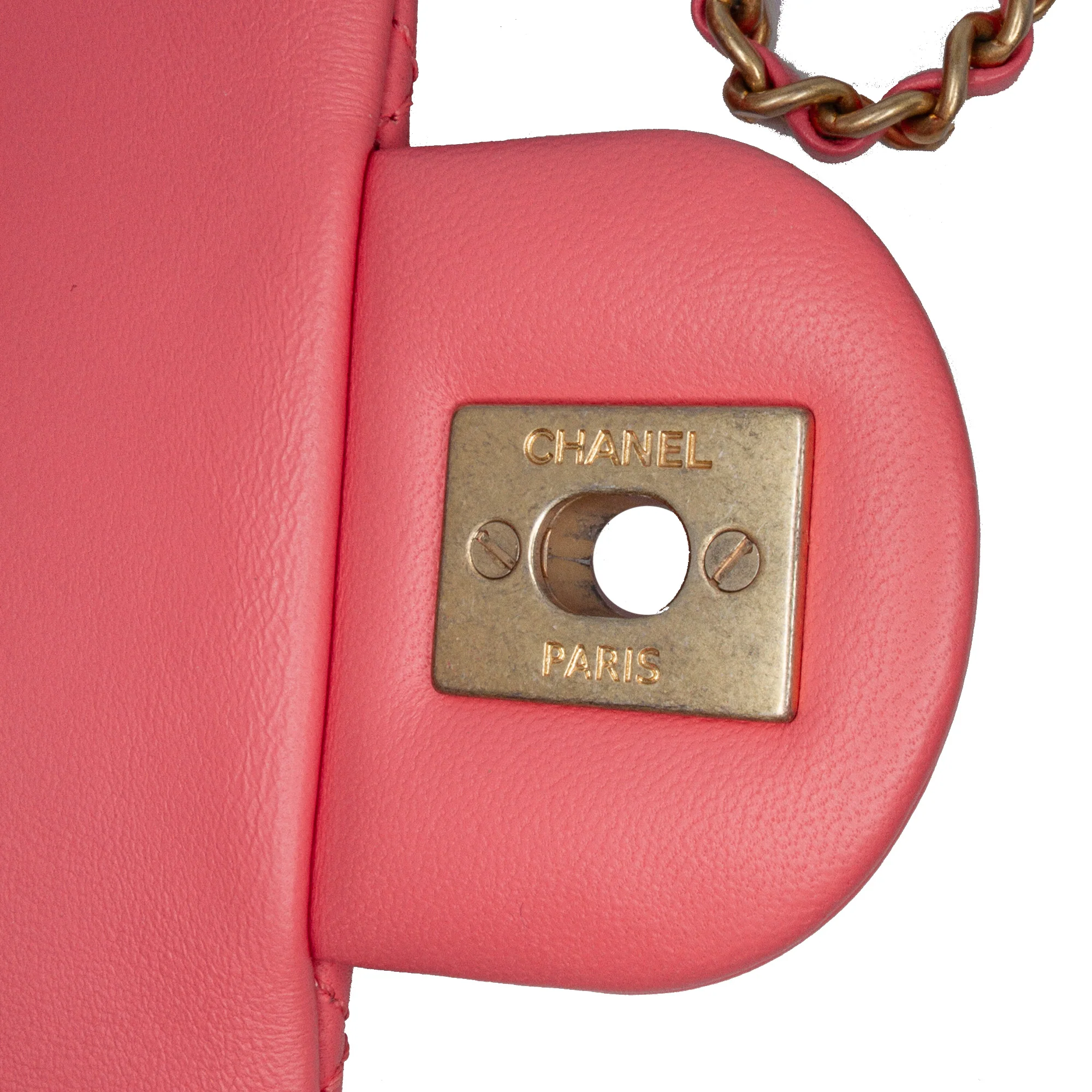 Chanel | Pre-Owned Mini Rectangular Classic Lambskin Pearl Crush Single Flap | Pink - Image 9