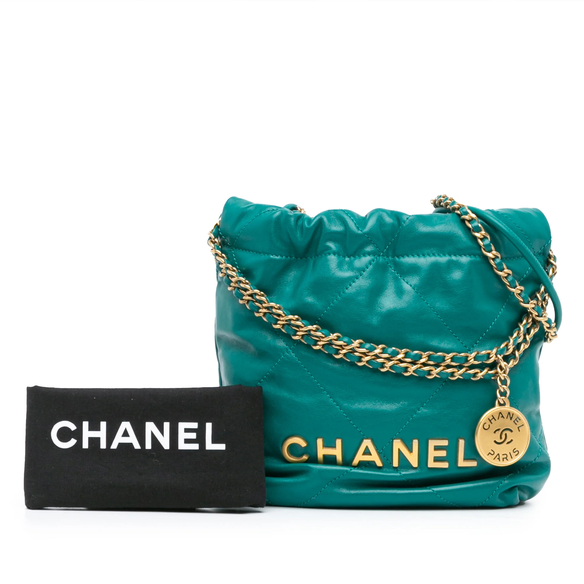 Chanel | Pre-Owned Mini Shiny Calfskin 22 Handbag | Green - Image 9
