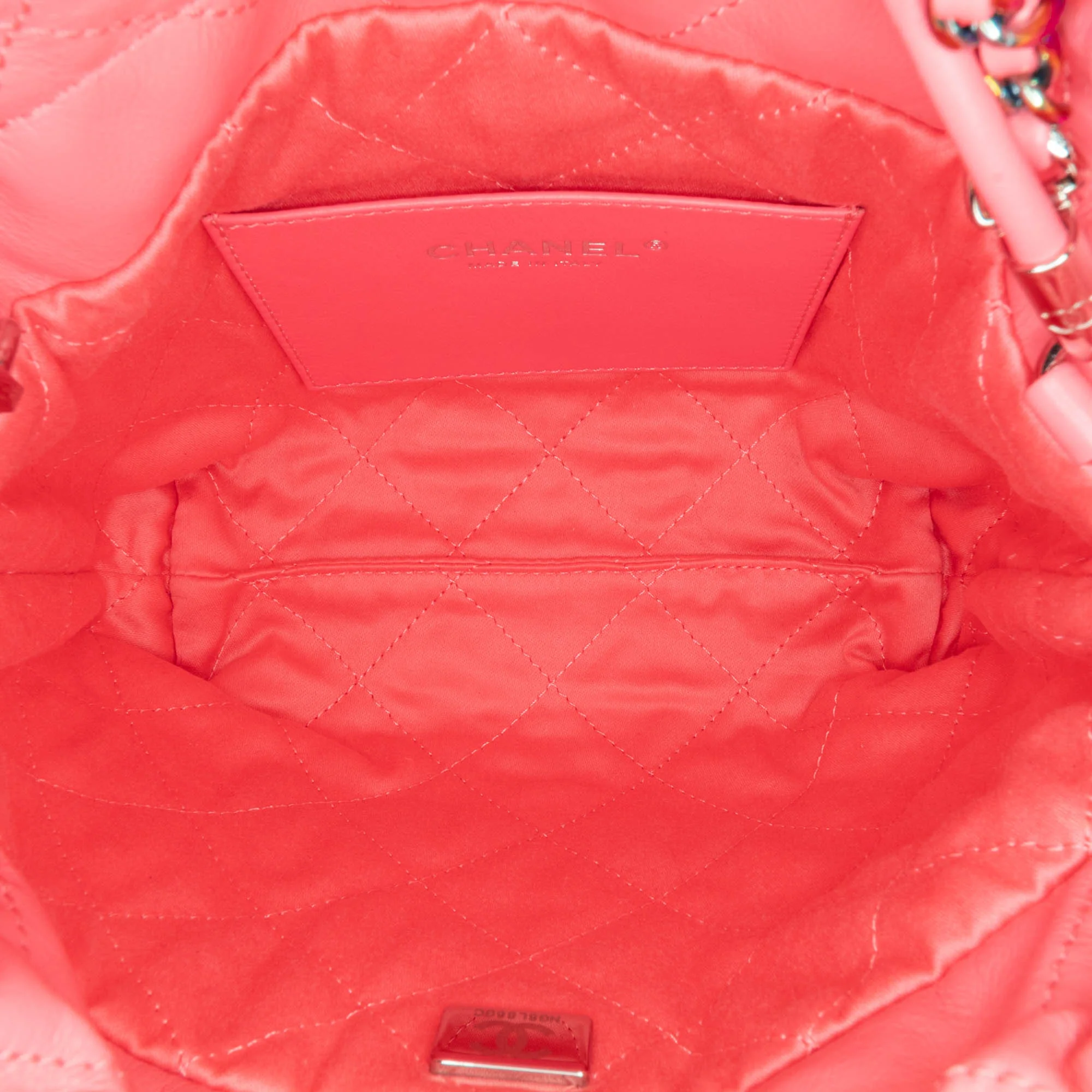 Chanel | Pre-Owned Mini Shiny Calfskin Rainbow Hardware 22 Handbag | Pink - Image 5
