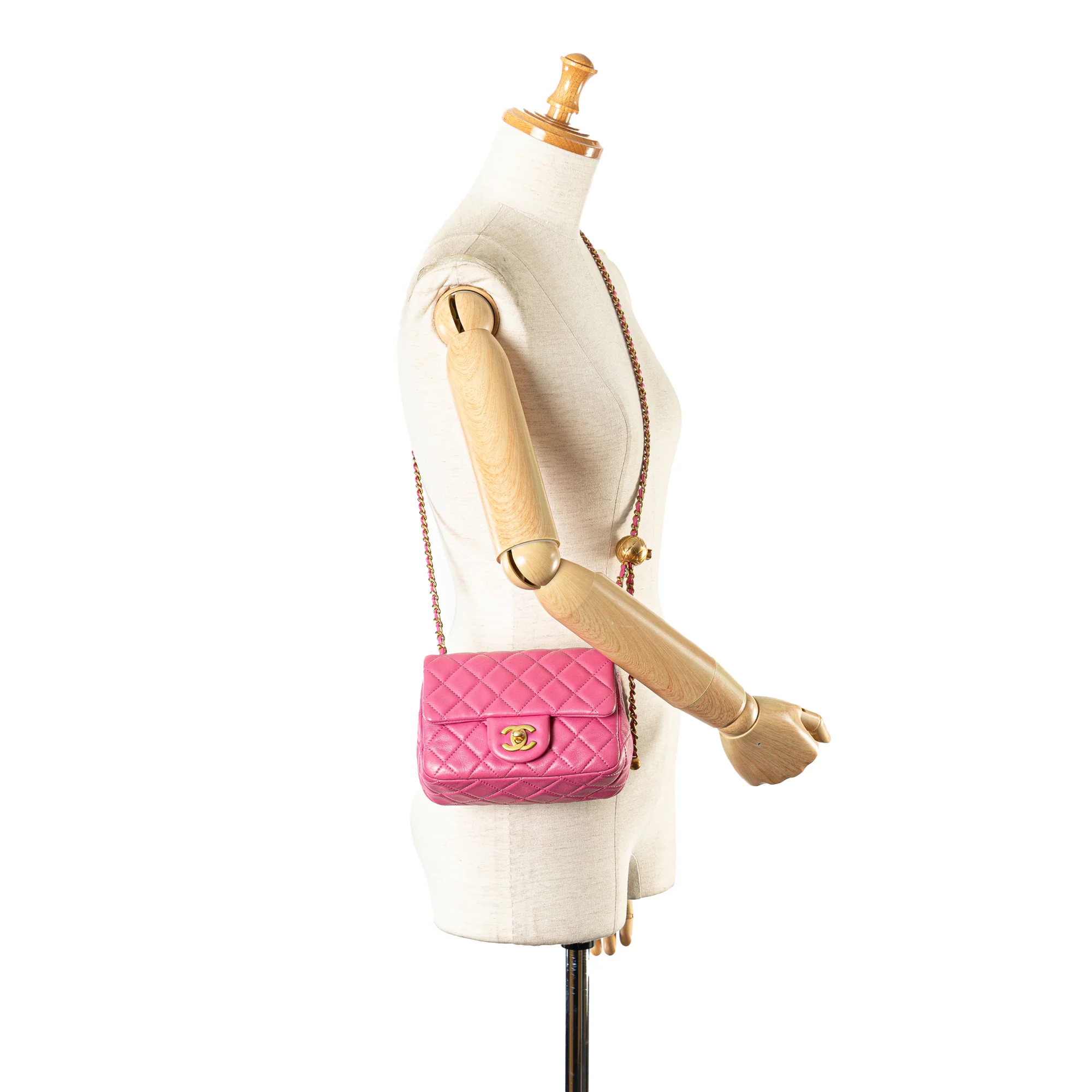 Chanel | Pre-Owned Mini Square Classic Lambskin Pearl Crush Single Flap | Pink - Image 10