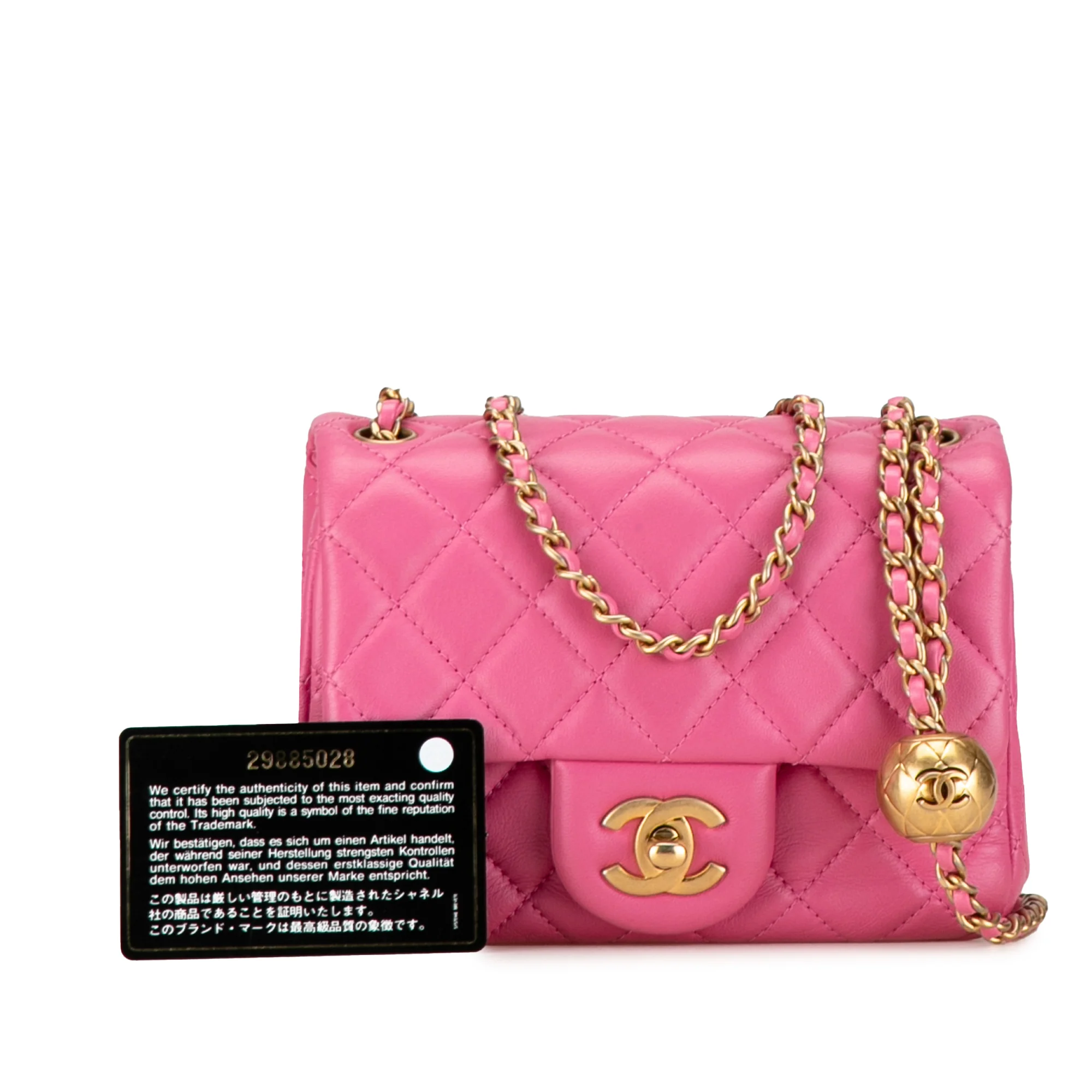 Chanel | Pre-Owned Mini Square Classic Lambskin Pearl Crush Single Flap | Pink - Image 2