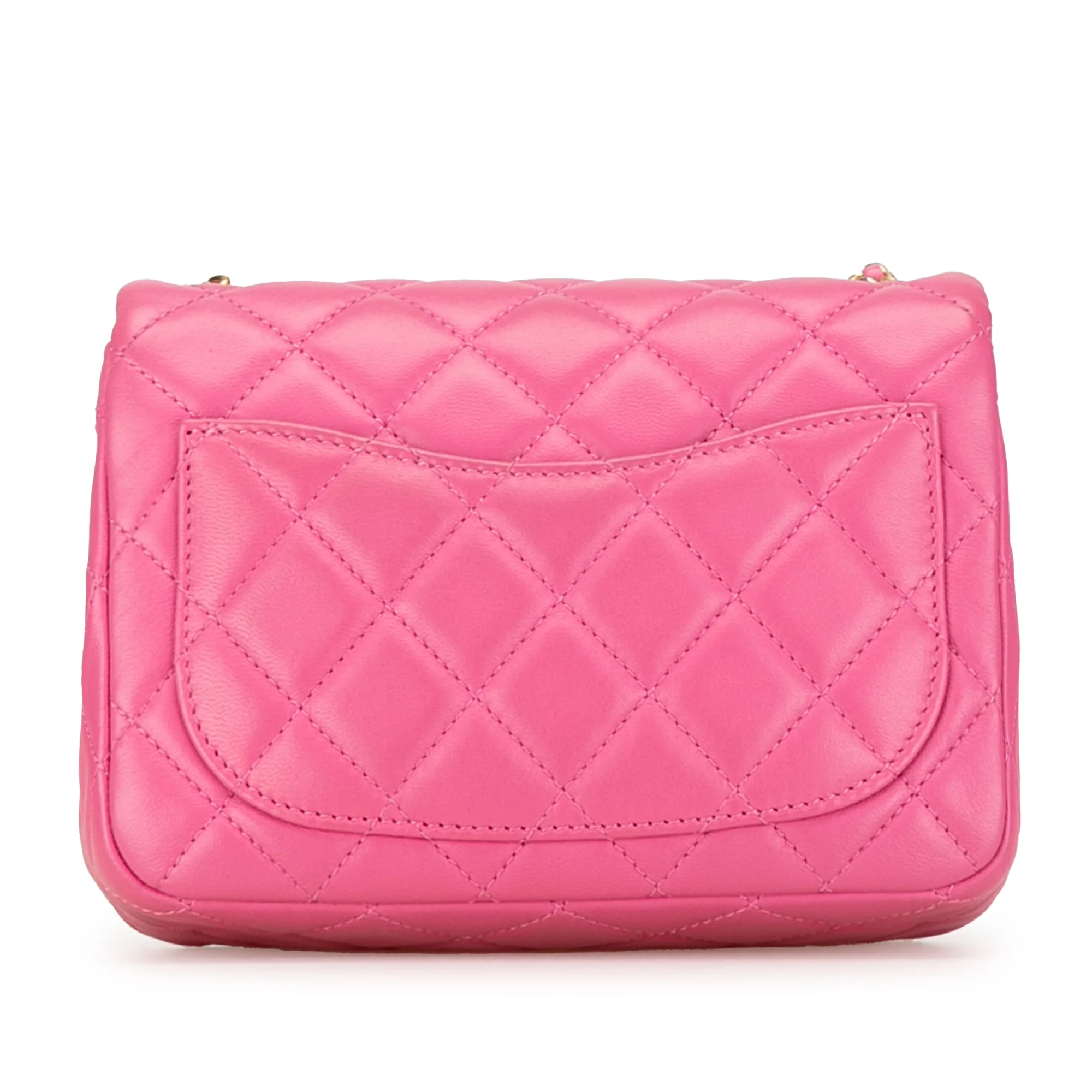 Chanel | Pre-Owned Mini Square Classic Lambskin Pearl Crush Single Flap | Pink - Image 4