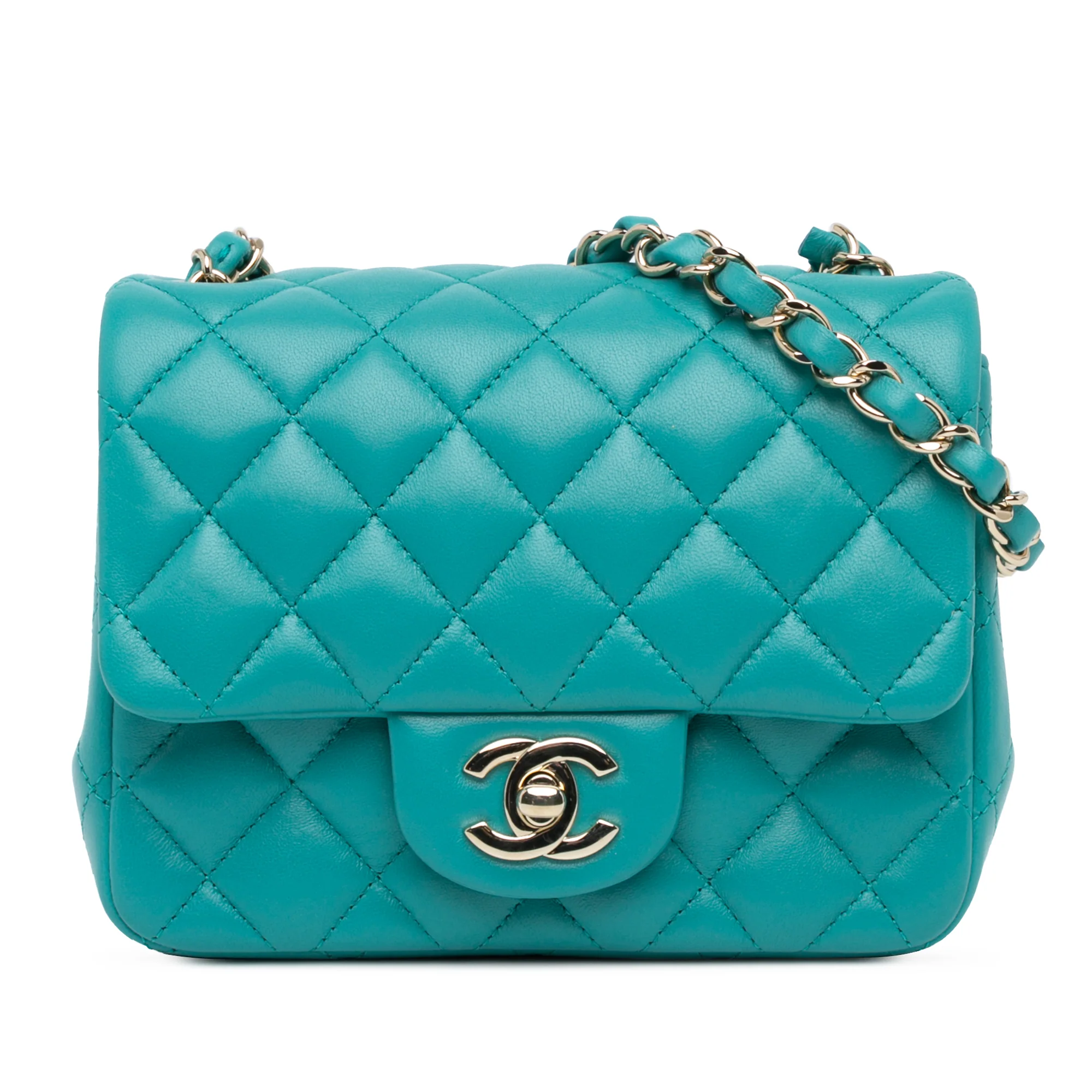 Chanel | Pre-Owned Mini Square Classic Lambskin Single Flap | Blue/Peacock