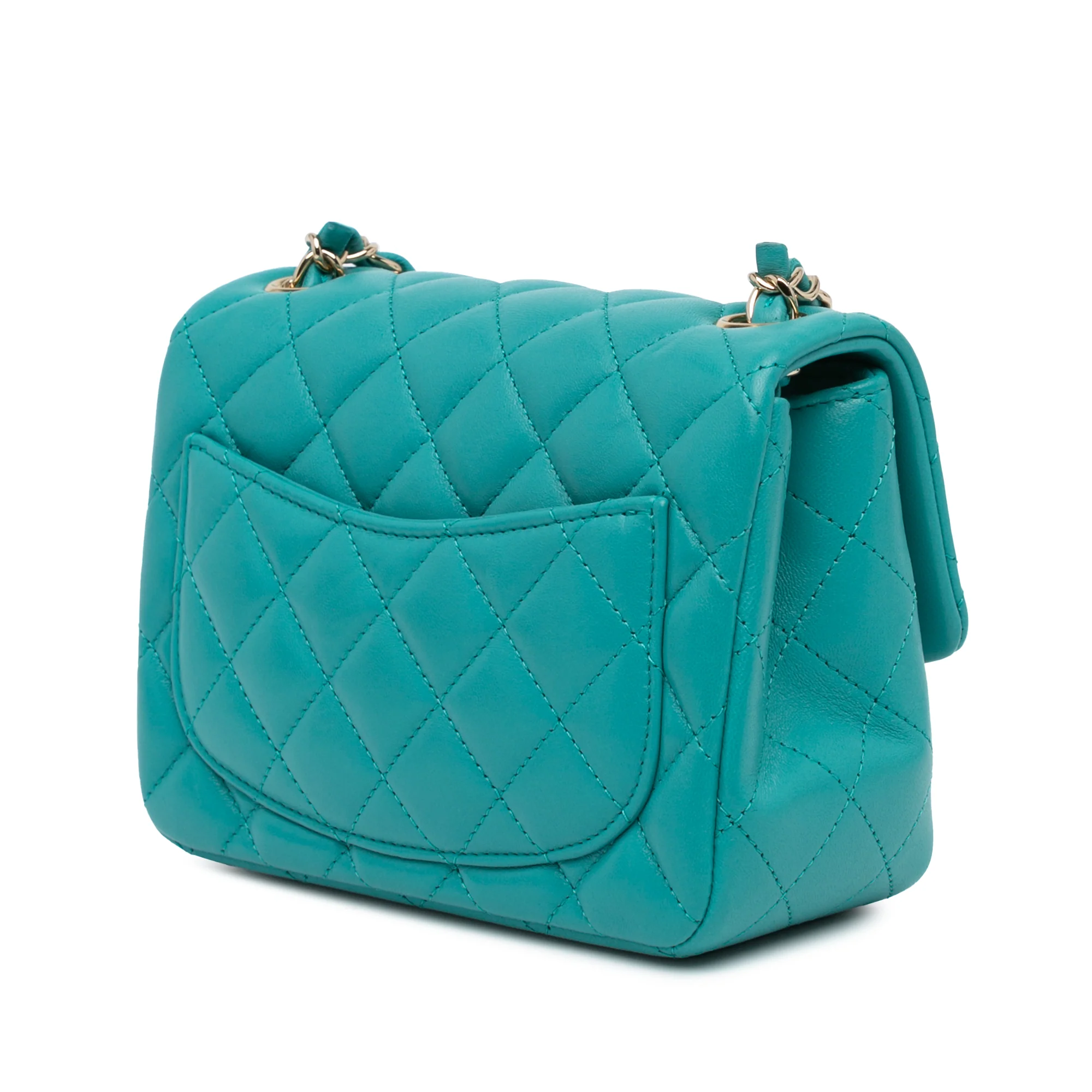 Chanel | Pre-Owned Mini Square Classic Lambskin Single Flap | Blue/Peacock - Image 2