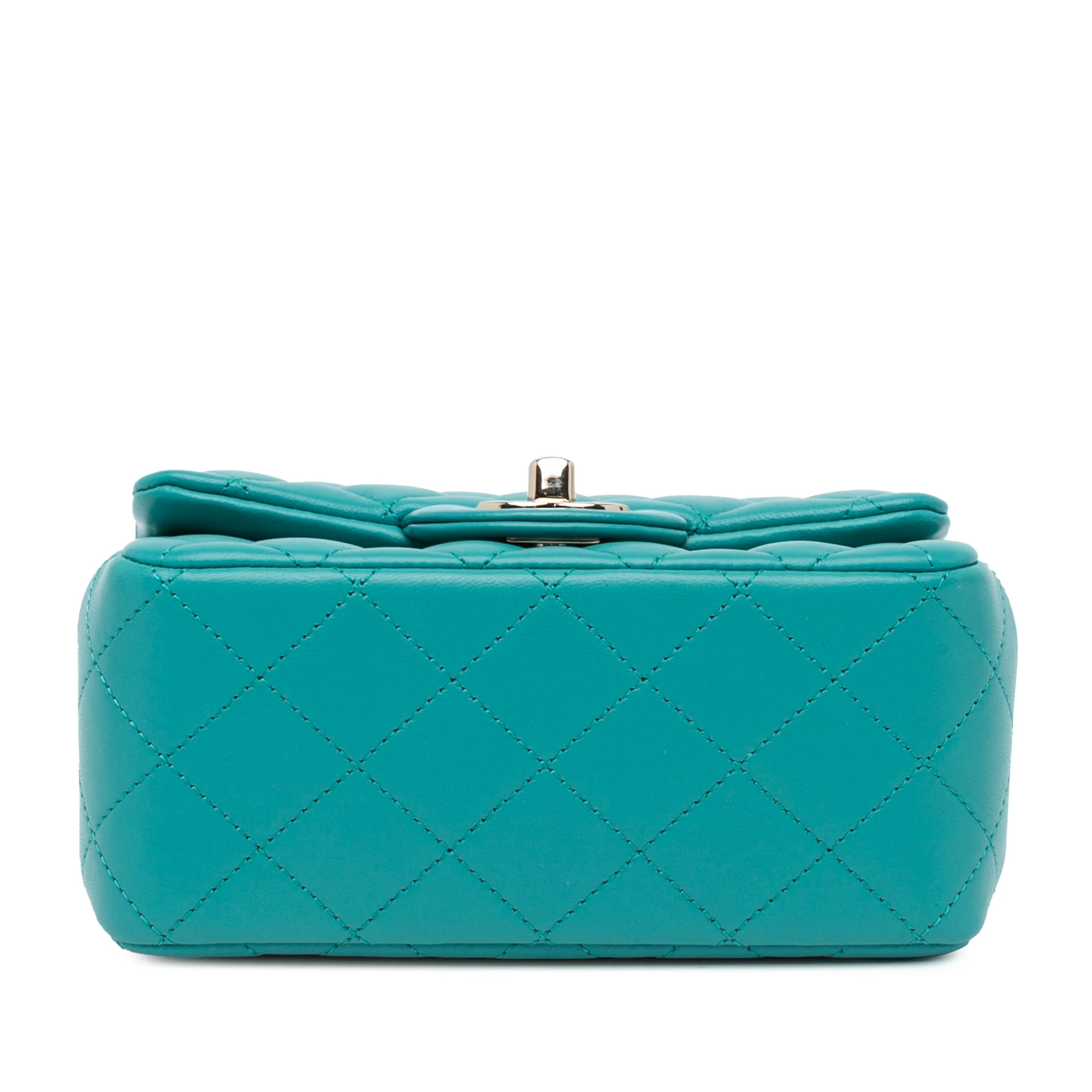 Chanel | Pre-Owned Mini Square Classic Lambskin Single Flap | Blue/Peacock - Image 3