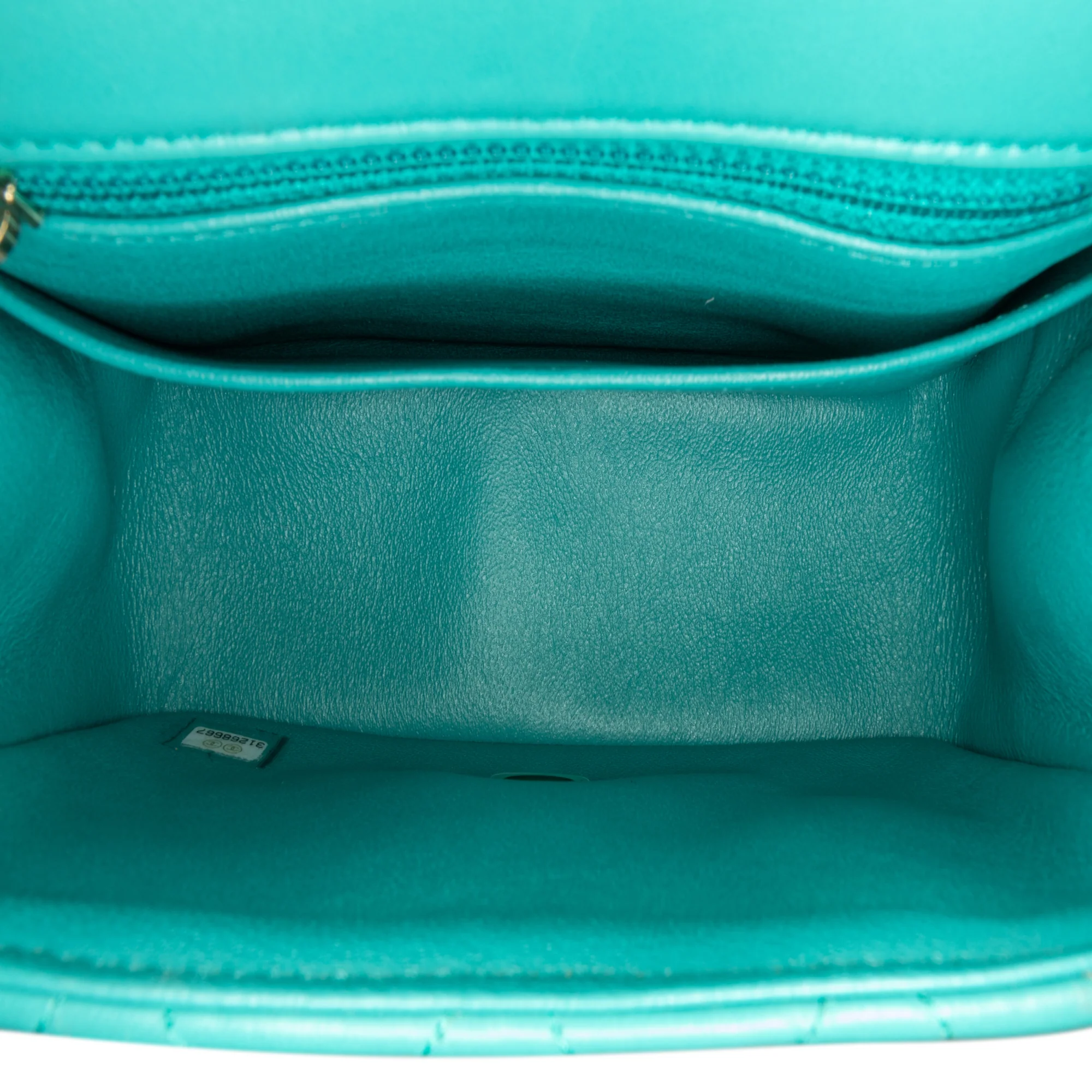 Chanel | Pre-Owned Mini Square Classic Lambskin Single Flap | Blue/Peacock - Image 4