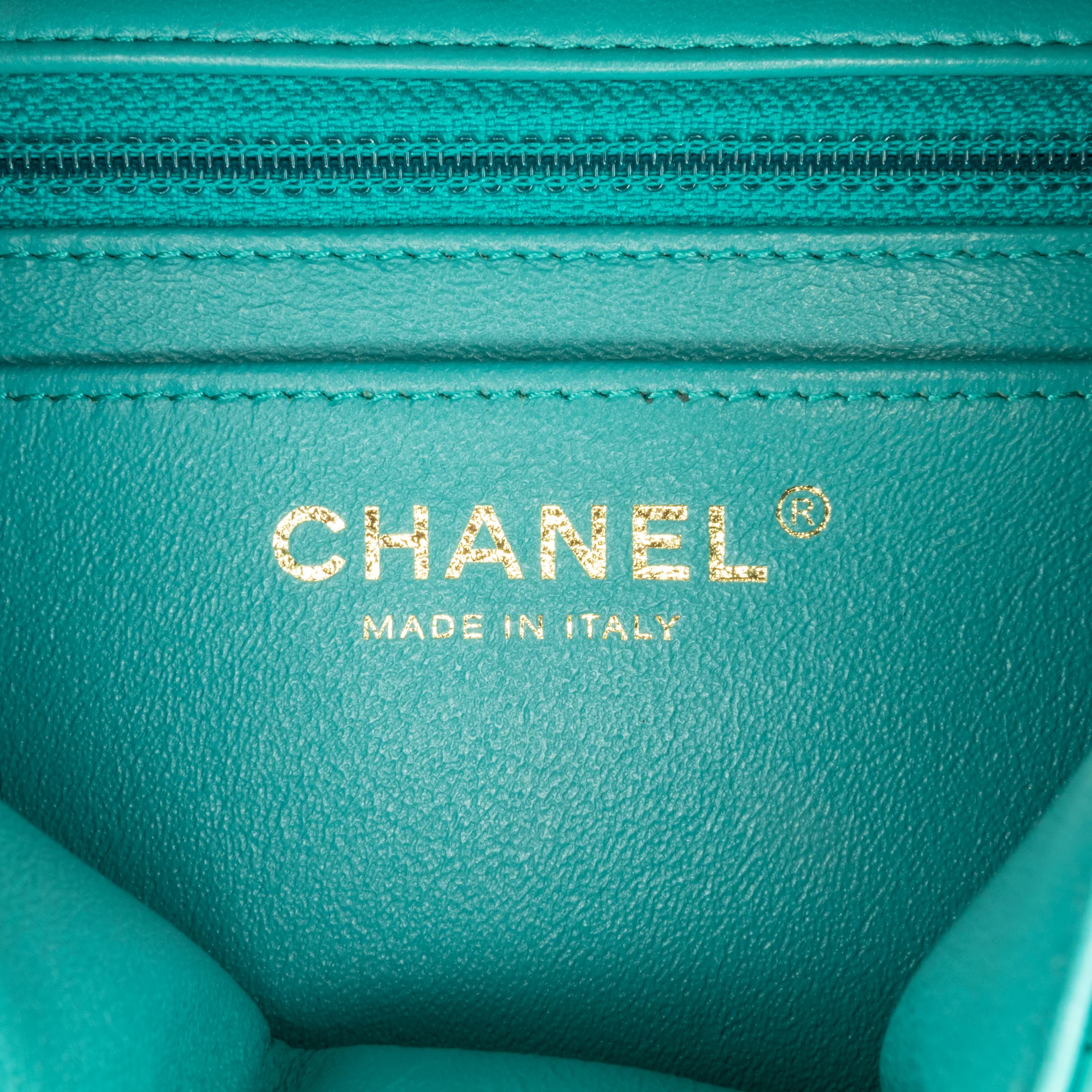 Chanel | Pre-Owned Mini Square Classic Lambskin Single Flap | Blue/Peacock - Image 5