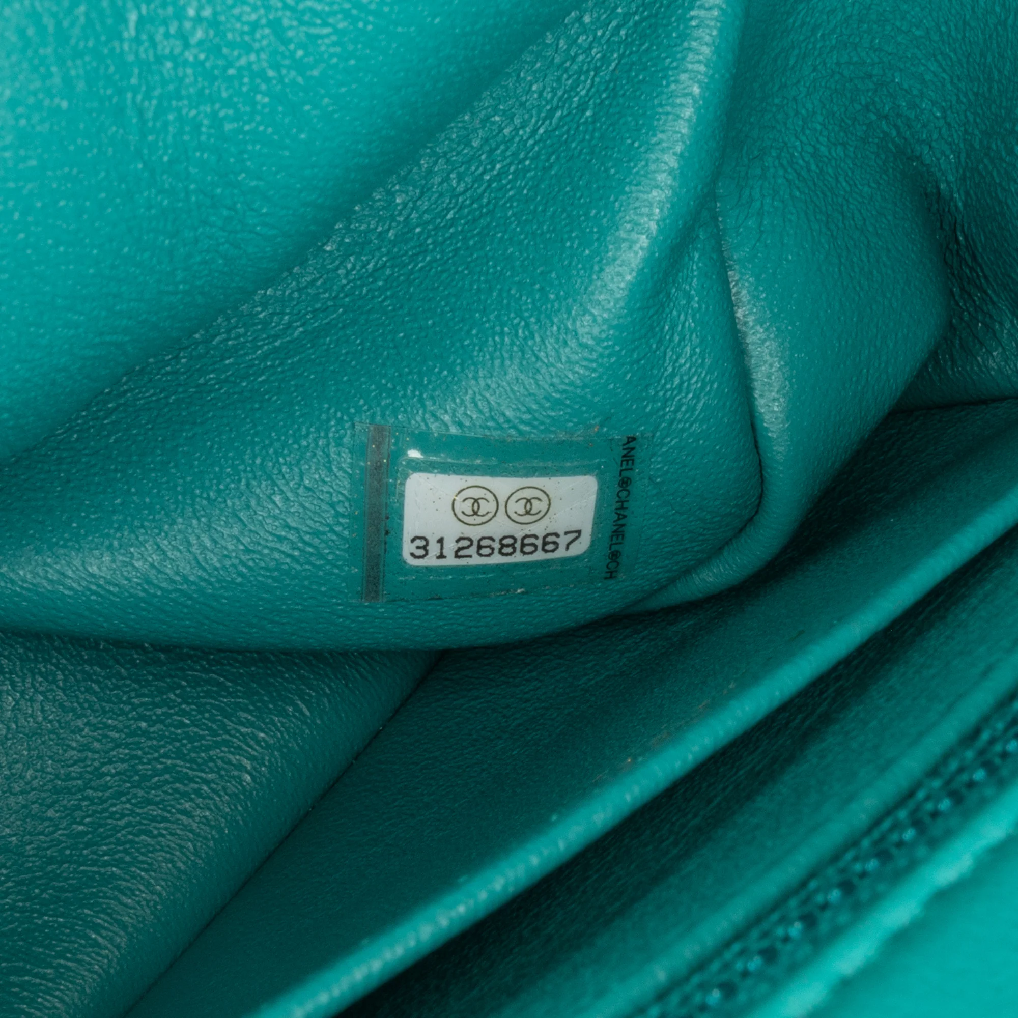 Chanel | Pre-Owned Mini Square Classic Lambskin Single Flap | Blue/Peacock - Image 6