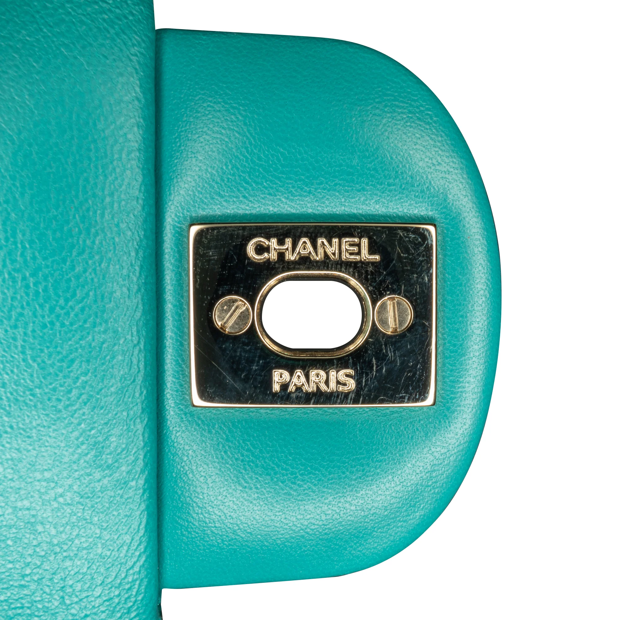 Chanel | Pre-Owned Mini Square Classic Lambskin Single Flap | Blue/Peacock - Image 7