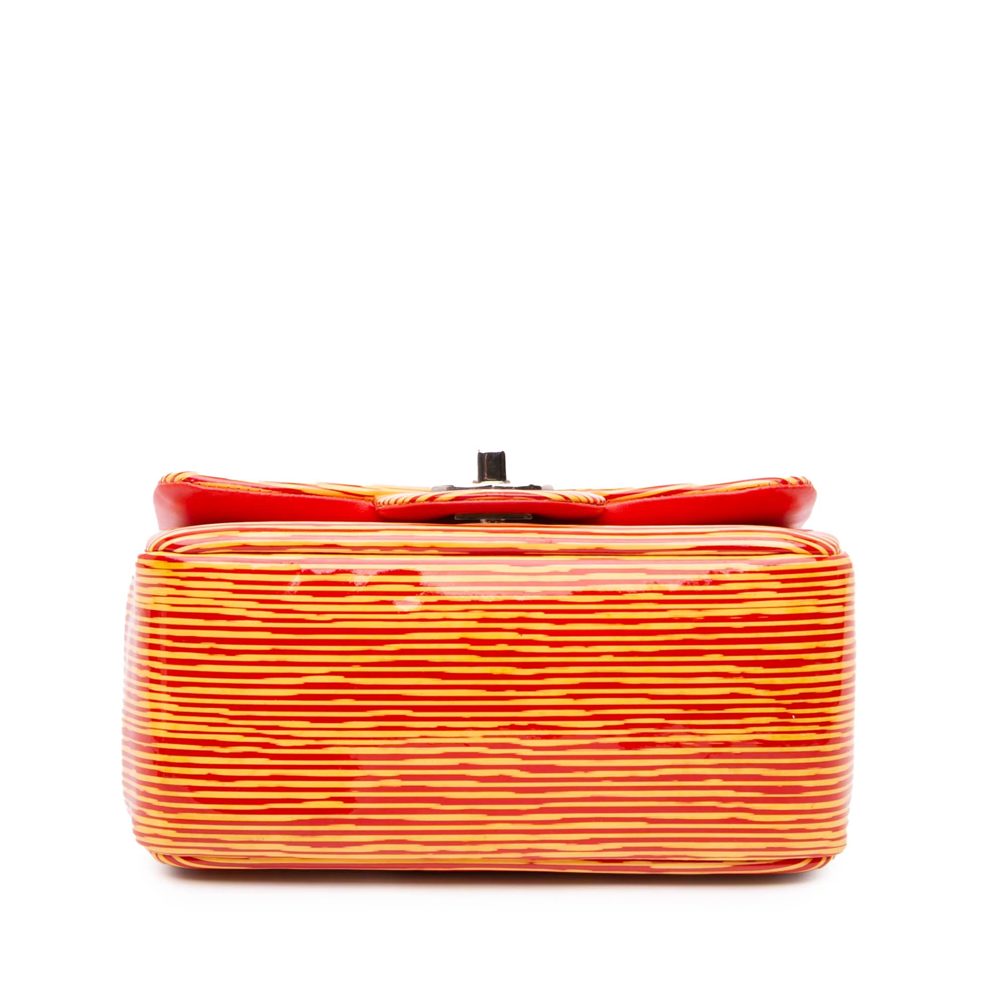 Chanel | Pre-Owned Mini Square Classic Patent Striped Single Flap | Orange - Image 5