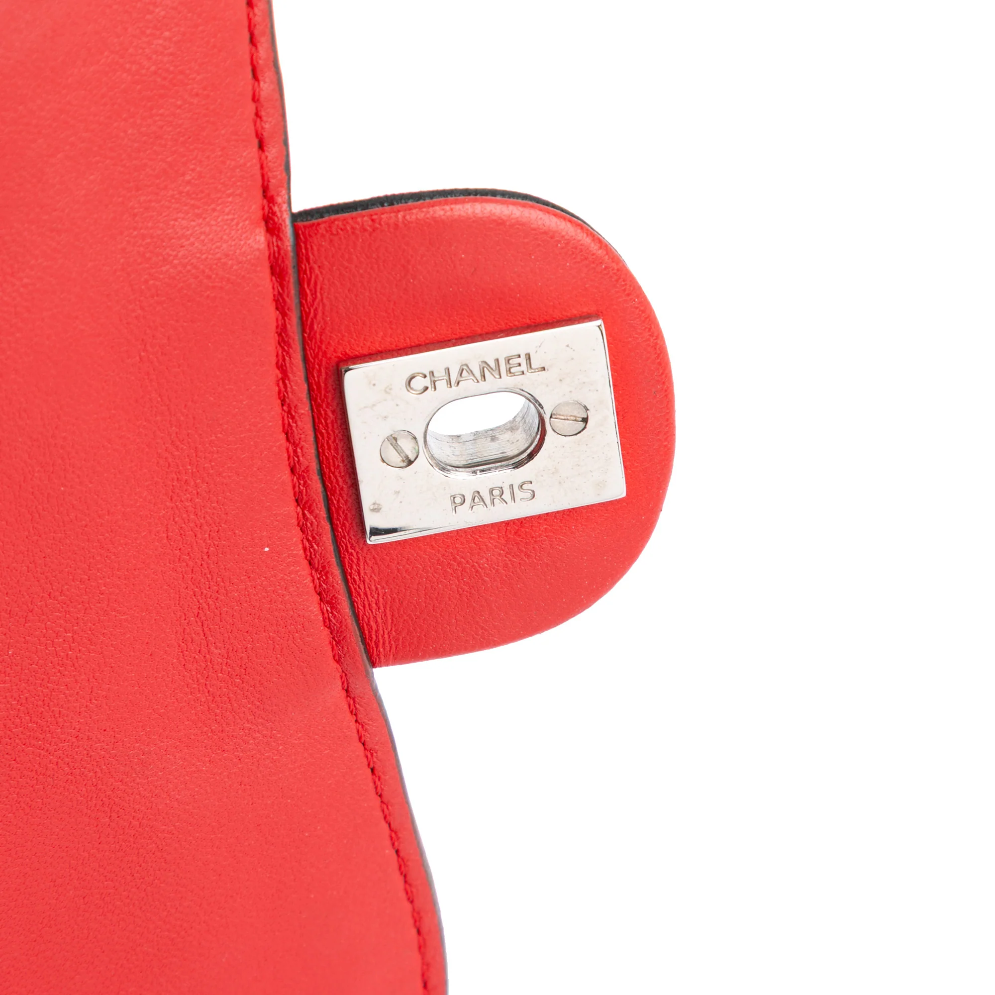 Chanel | Pre-Owned Mini Square Lambskin Graphic Flap Crossbody | Red/BlackBlack - Image 11