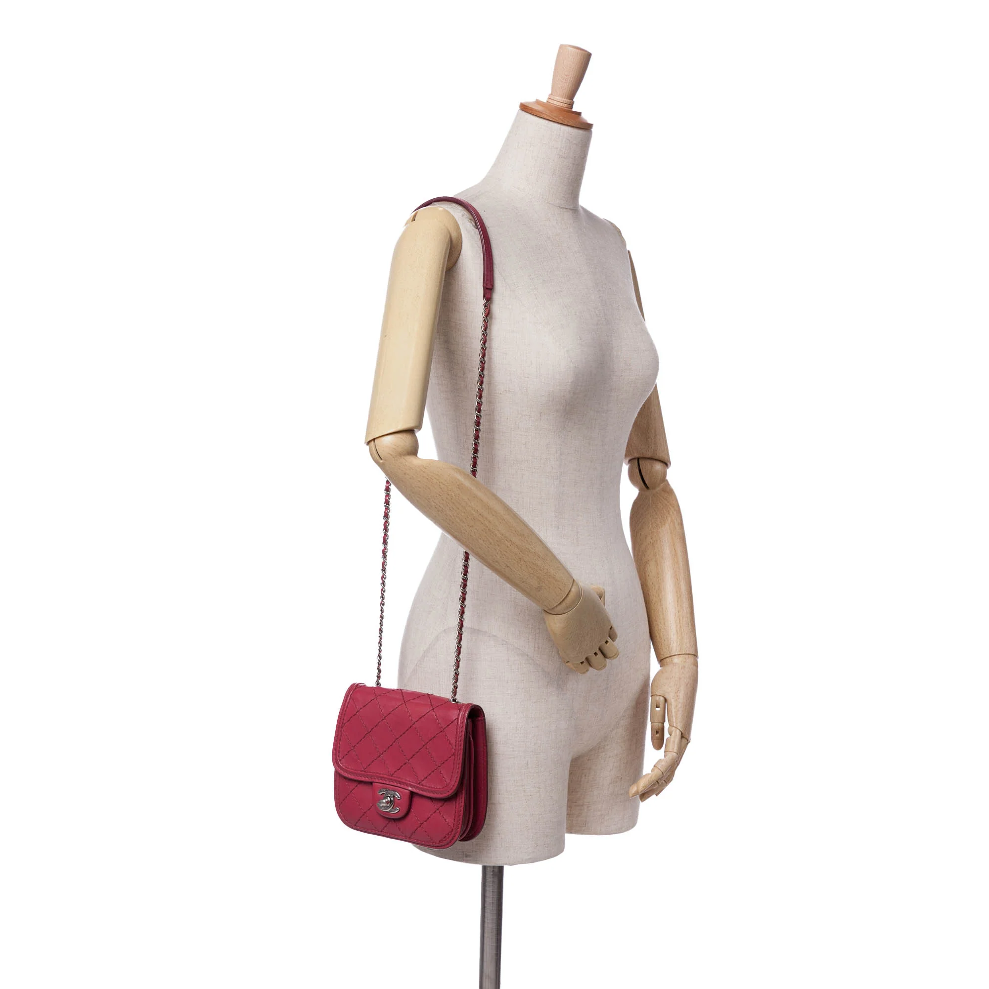Chanel | Pre-Owned Mini Stitched Calfskin Citizen Flap | Pink/Dark Pink - Image 8