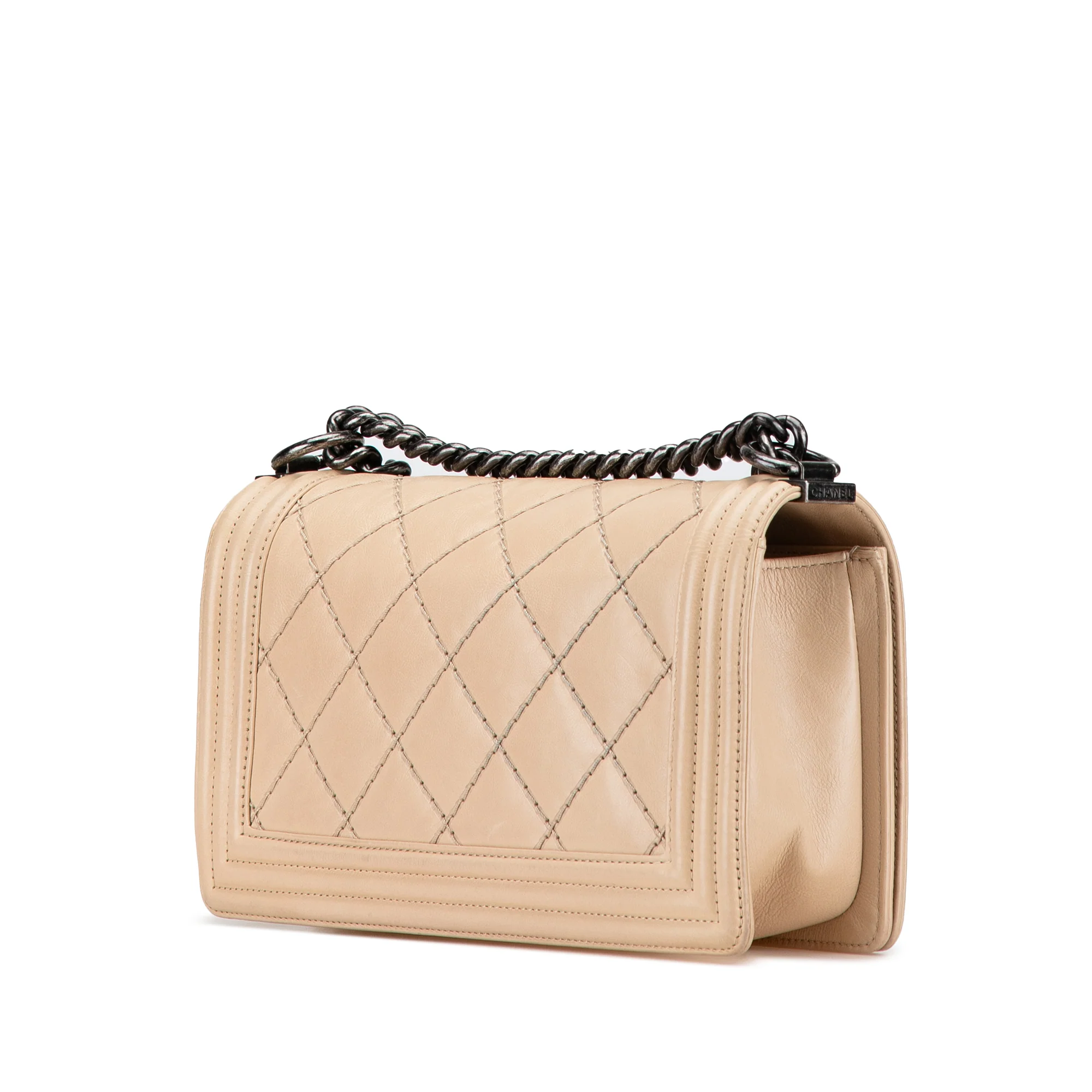 Chanel | Pre-Owned Old Medium Aged Calfskin Double Stitch Boy Flap | Beige - Image 3
