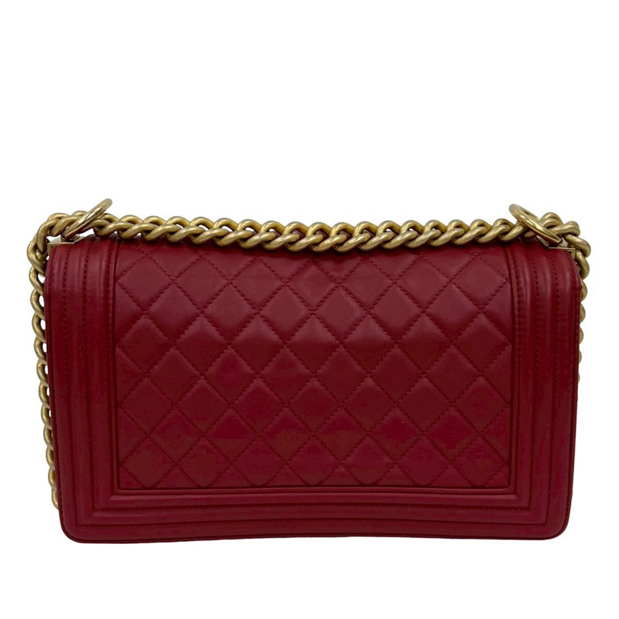 Chanel | Pre-Owned Old Medium Quilted Lambskin Boy Flap | Red - Image 2