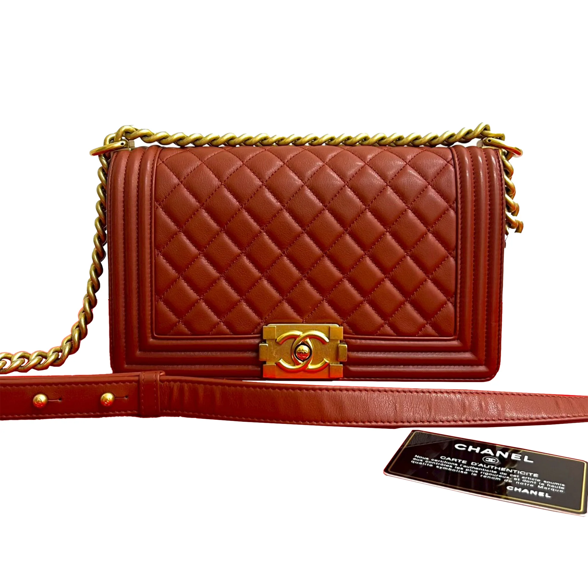 Chanel | Pre-Owned Old Medium Quilted Lambskin Boy Flap | Red/Dark Red - Image 2