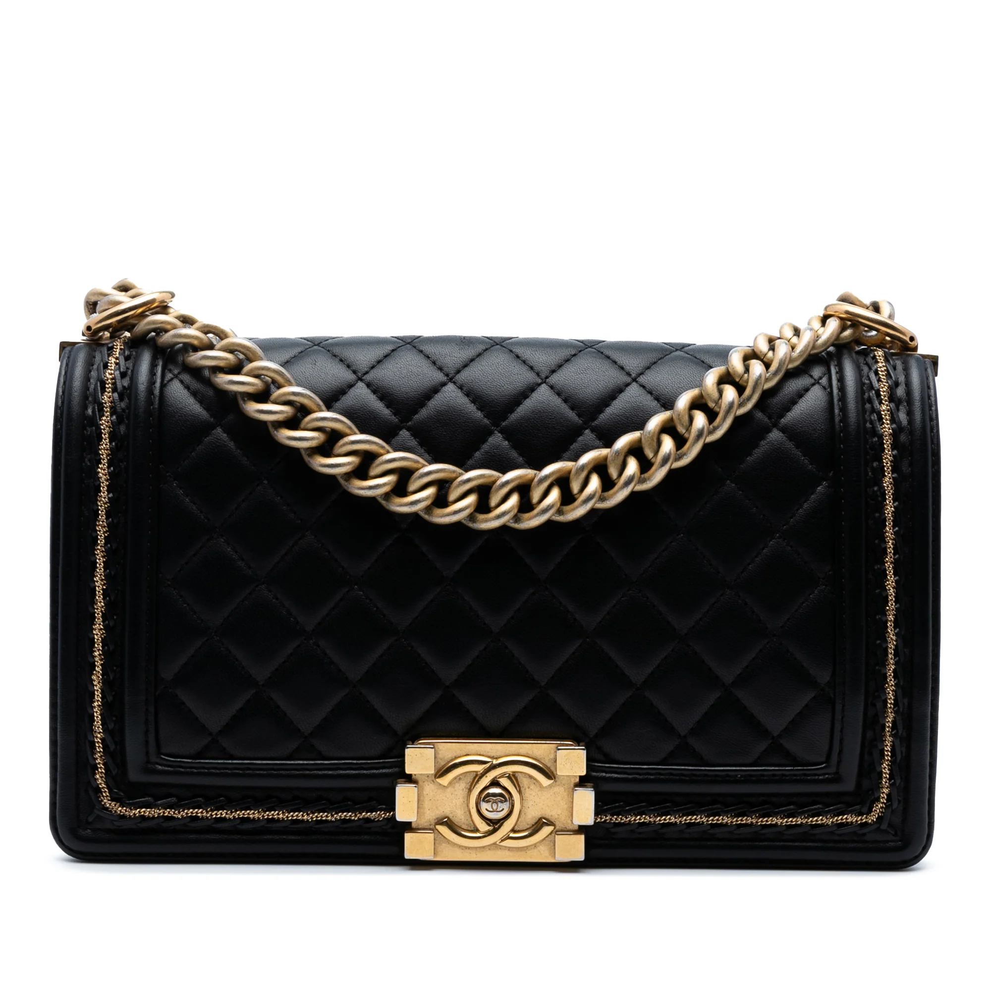 Chanel | Pre-Owned Old Medium Quilted Lambskin Chain Boy Flap | Black
