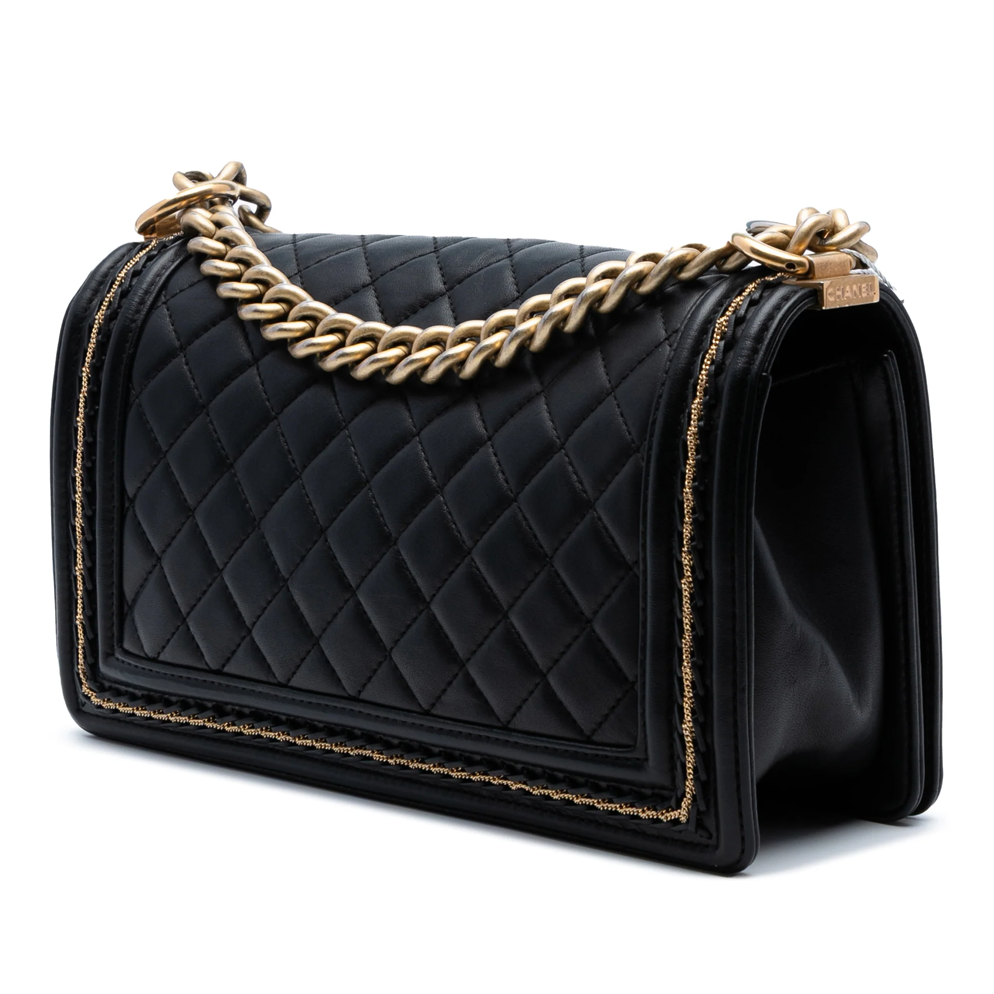 Chanel | Pre-Owned Old Medium Quilted Lambskin Chain Boy Flap | Black - Image 2