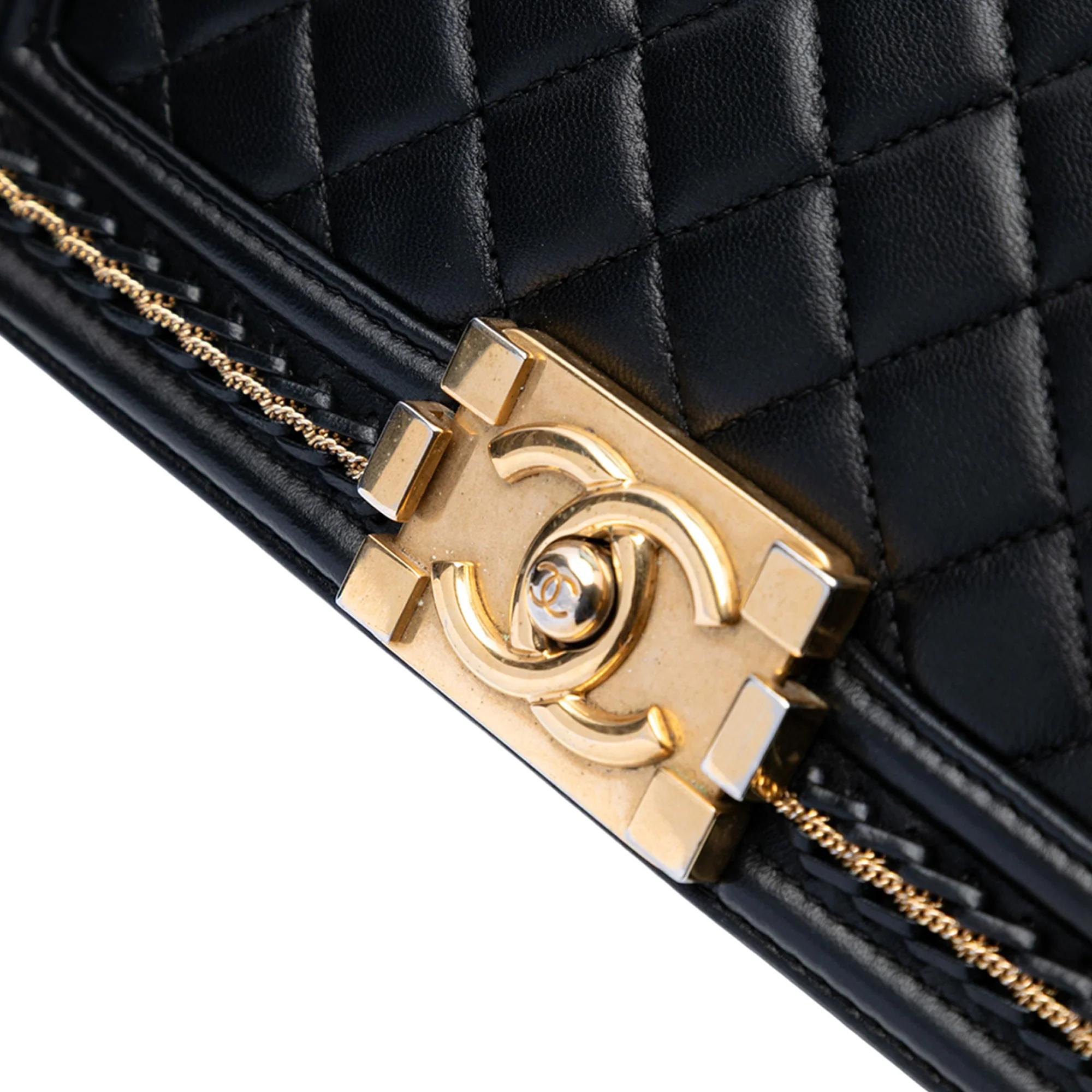 Chanel | Pre-Owned Old Medium Quilted Lambskin Chain Boy Flap | Black - Image 8