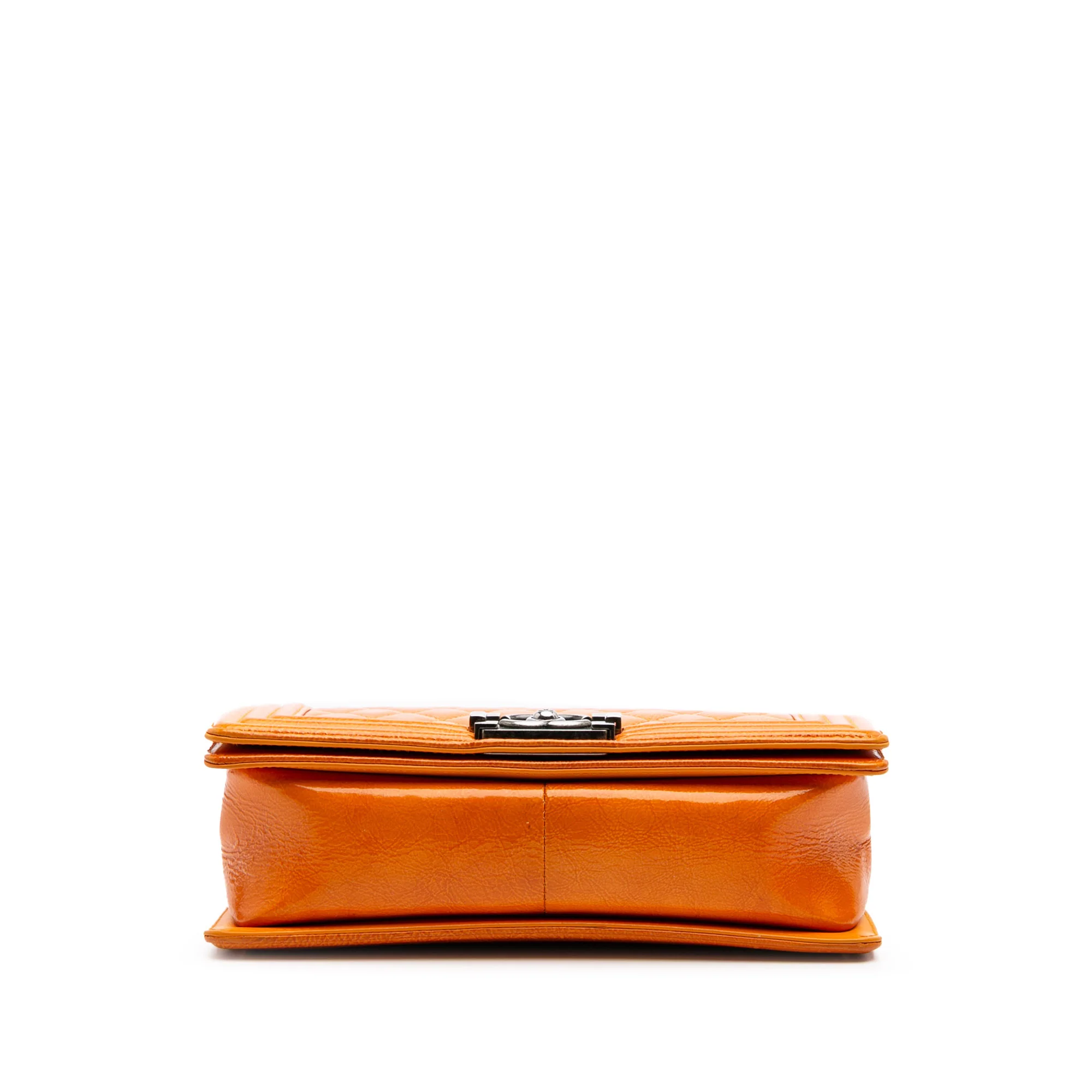Chanel | Pre-Owned Old Medium Quilted Patent Boy Flap | Orange - Image 3