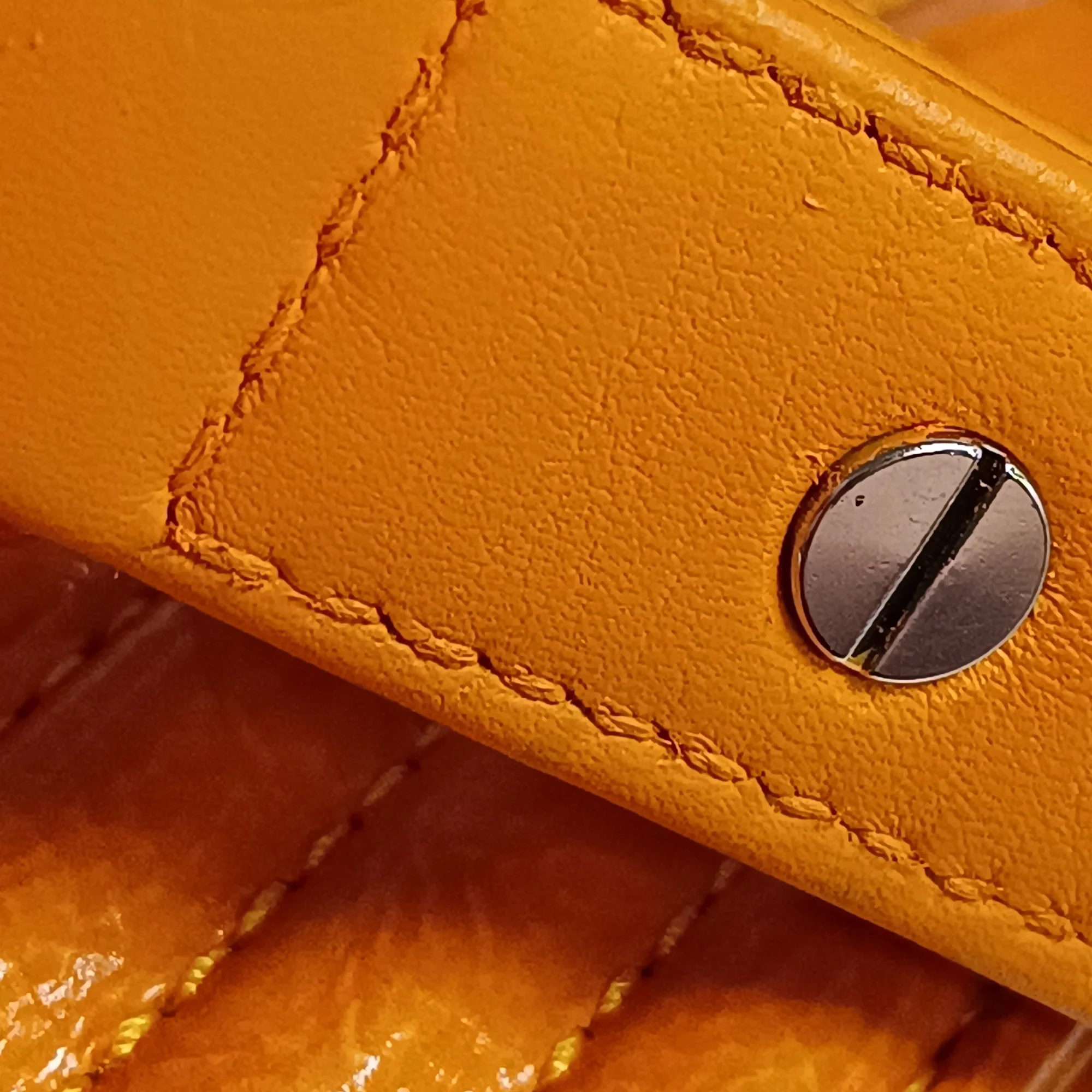Chanel | Pre-Owned Old Medium Quilted Patent Boy Flap | Orange - Image 8