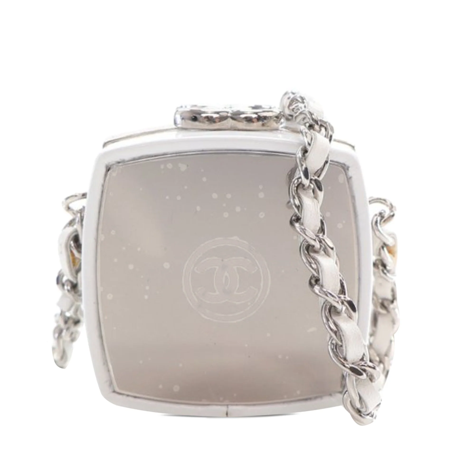 Chanel | Pre-Owned Patent Goatskin Make-Up Box Clutch With Chain | White