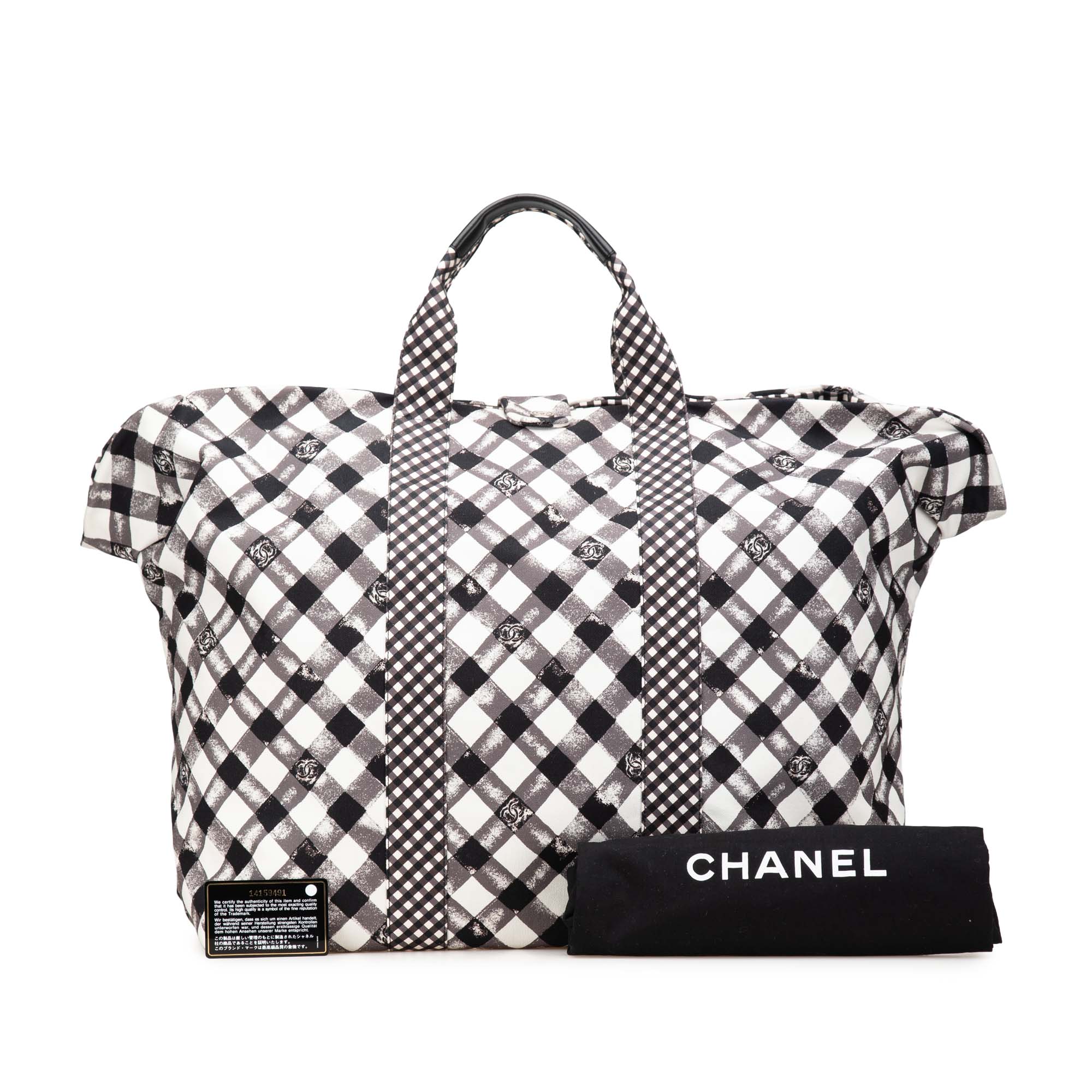 Chanel | Pre-Owned Printed Canvas Gingham Weekender Tote | White - Image 3