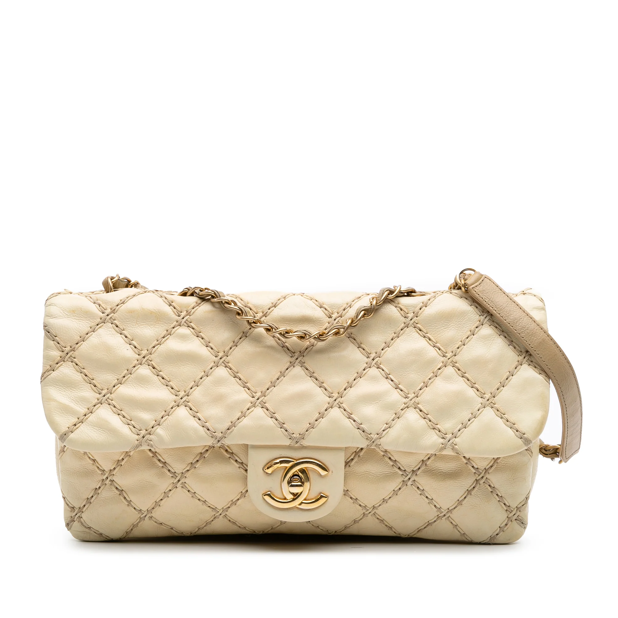 Chanel | Pre-Owned Quilted Calfskin Triple Stitched Single Flap | Beige