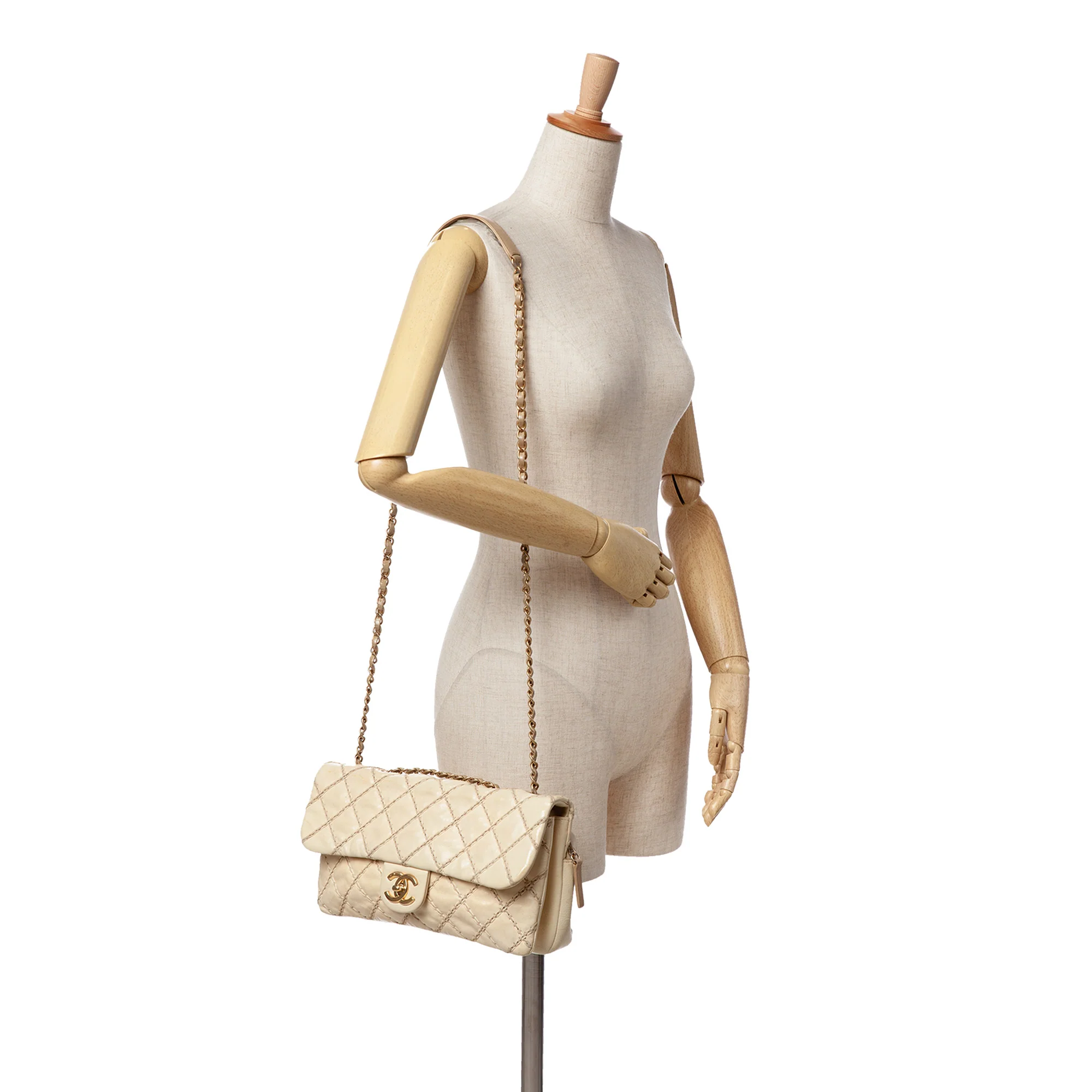 Chanel | Pre-Owned Quilted Calfskin Triple Stitched Single Flap | Beige - Image 13