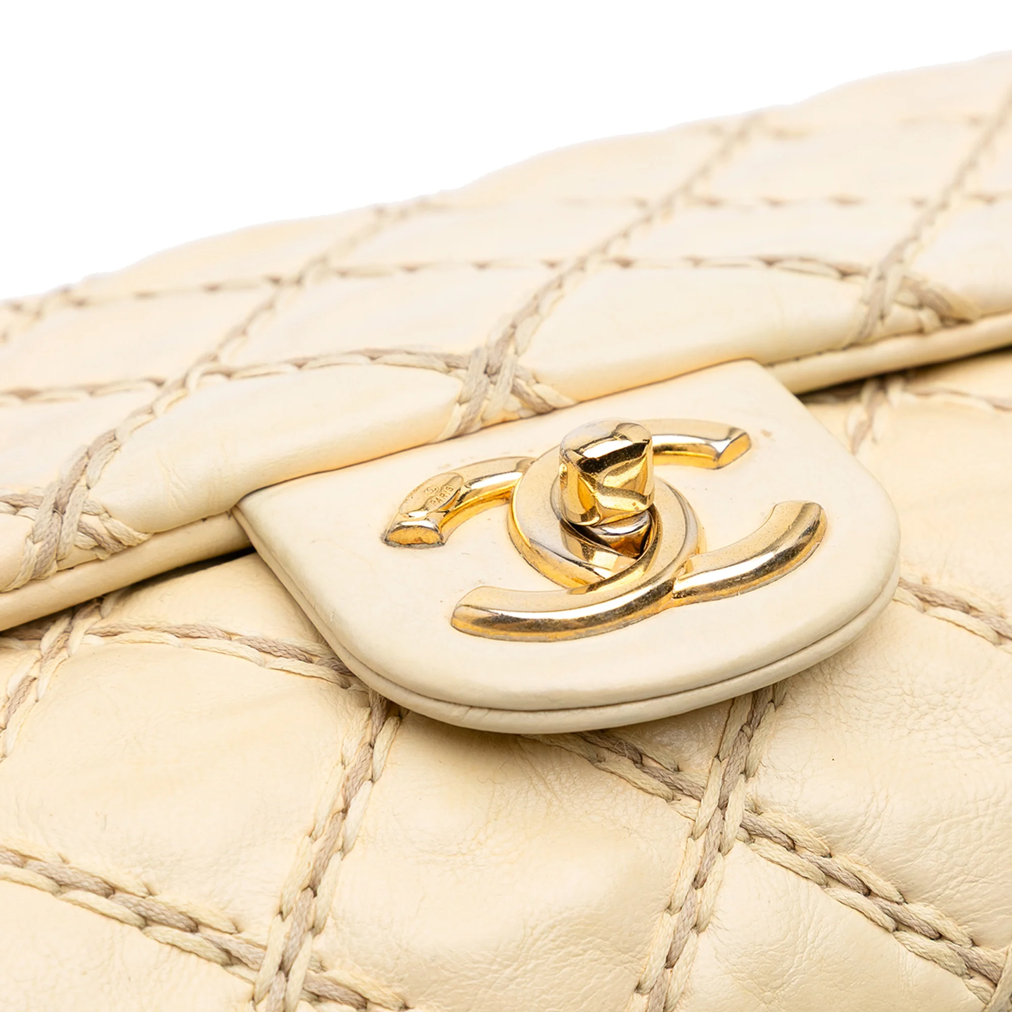 Chanel | Pre-Owned Quilted Calfskin Triple Stitched Single Flap | Beige - Image 3