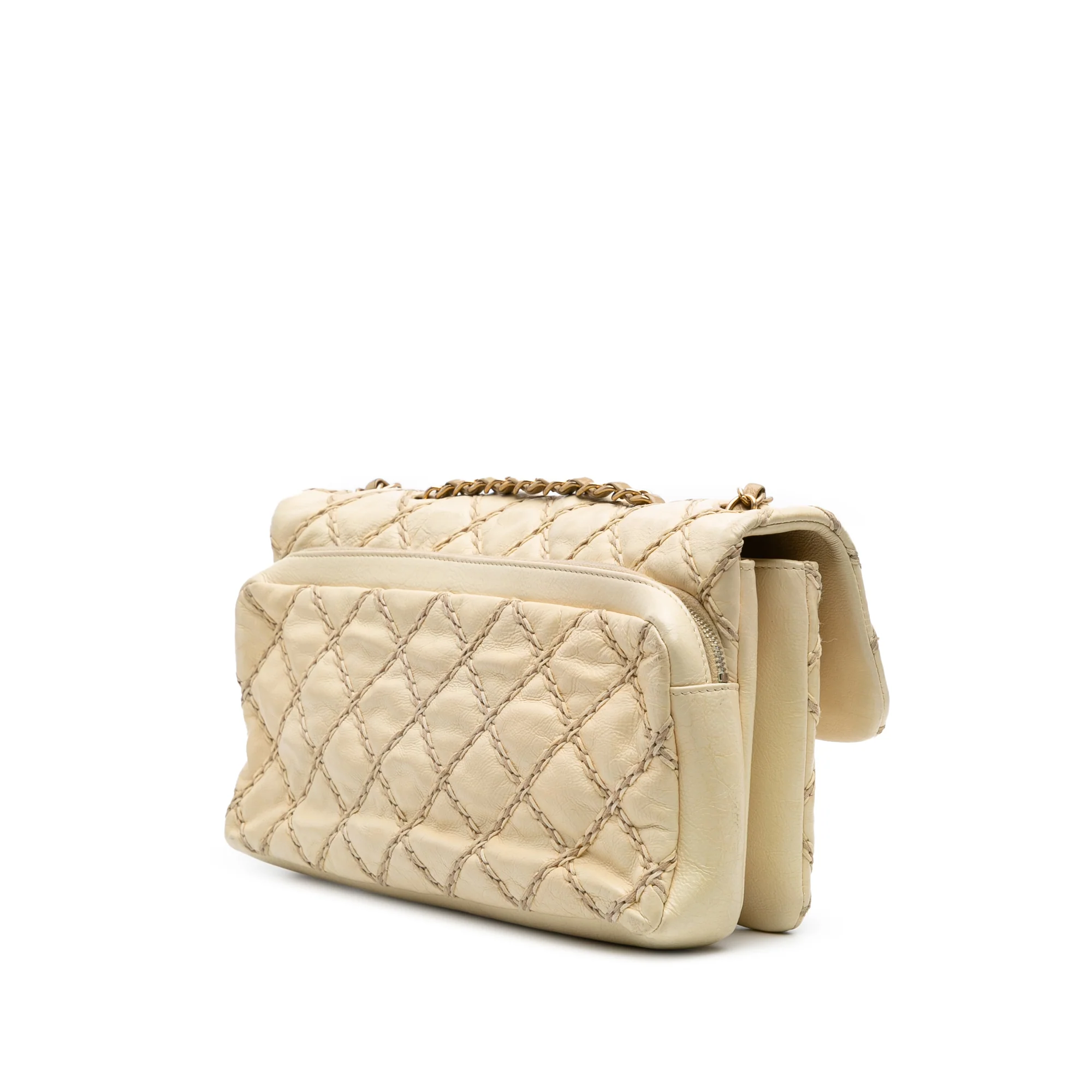 Chanel | Pre-Owned Quilted Calfskin Triple Stitched Single Flap | Beige - Image 4