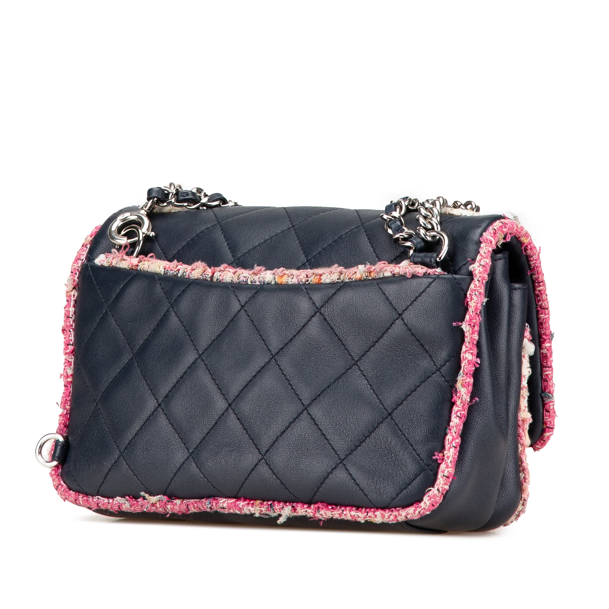 Chanel | Pre-Owned Quilted Lambskin and Tweed Elegant Trim Flap | Blue/Navy - Image 8