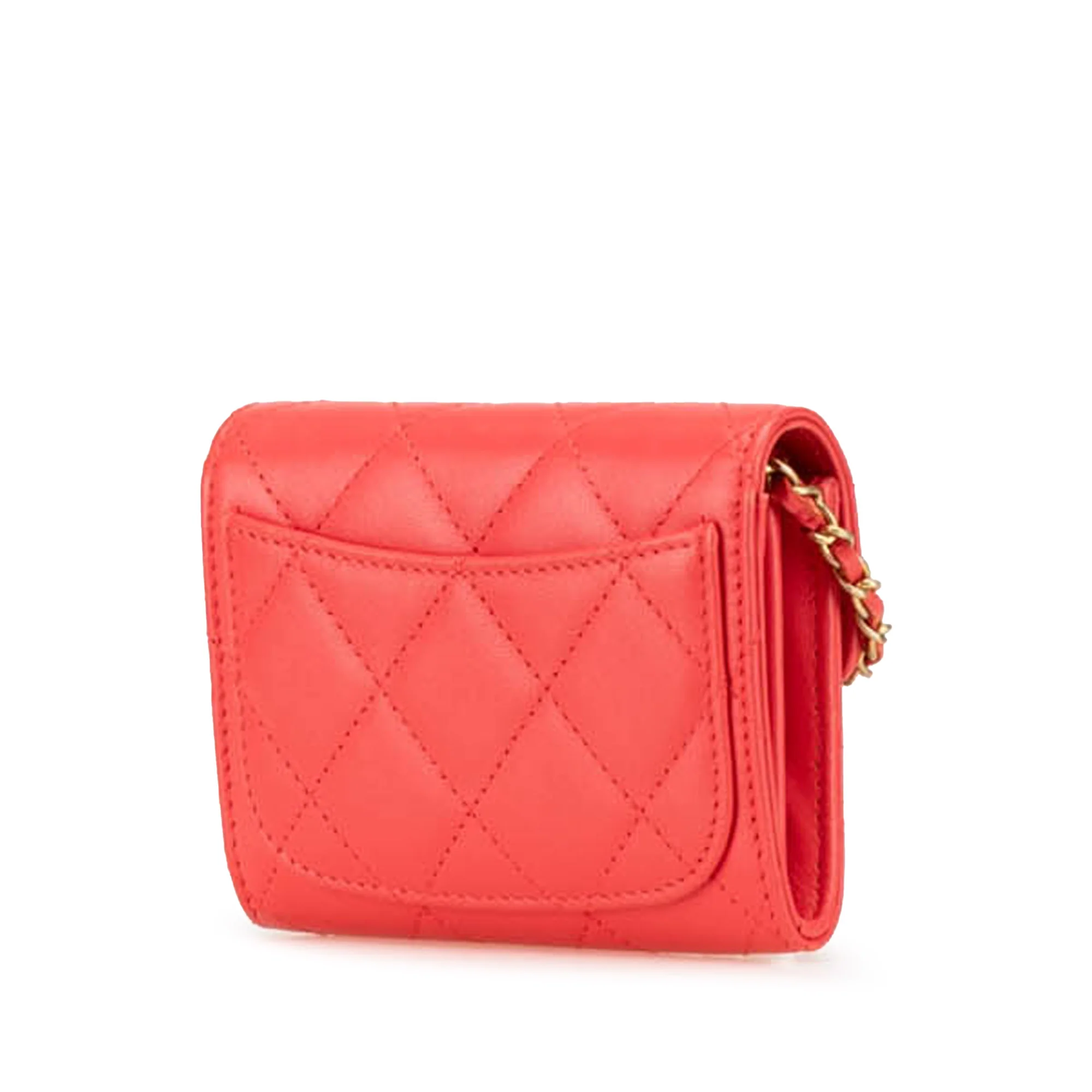 Chanel | Pre-Owned Quilted Lambskin Flap Card Holder on Chain | Red - Image 6