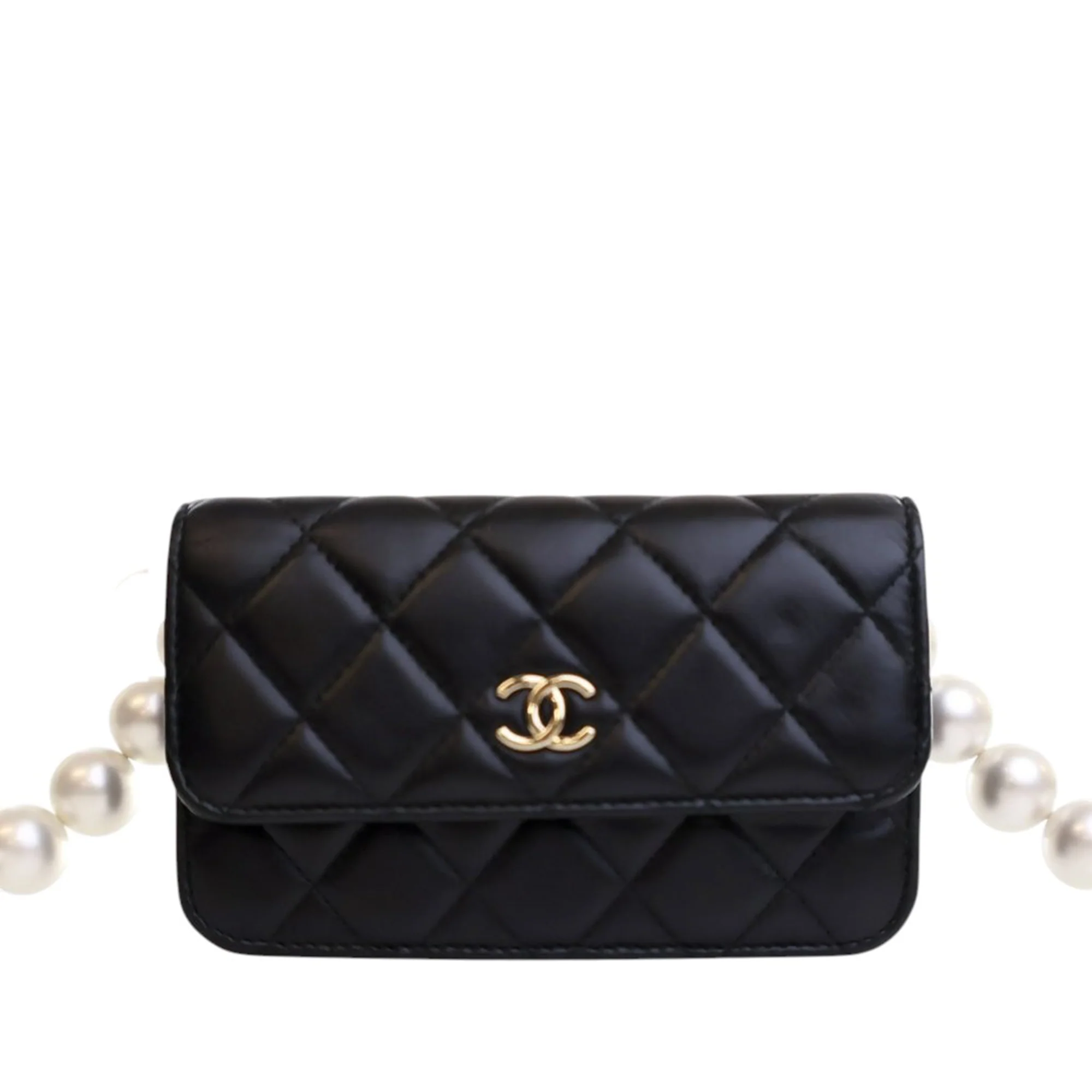Chanel | Pre-Owned Quilted Lambskin Maxi Pearls Clutch With Chain | Black