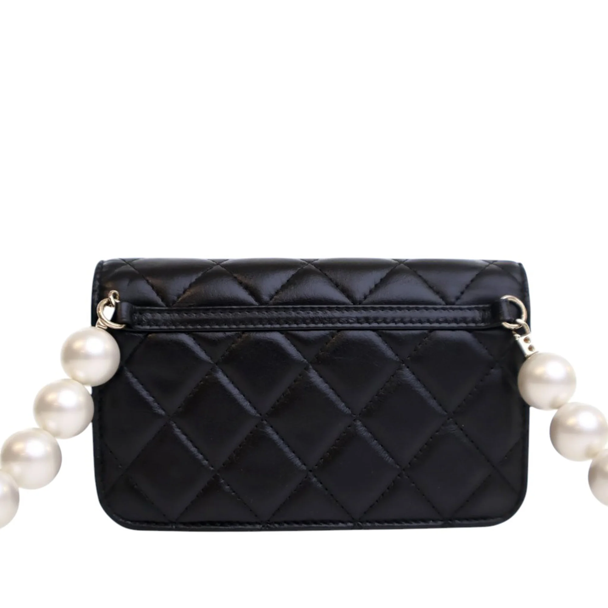 Chanel | Pre-Owned Quilted Lambskin Maxi Pearls Clutch With Chain | Black - Image 10