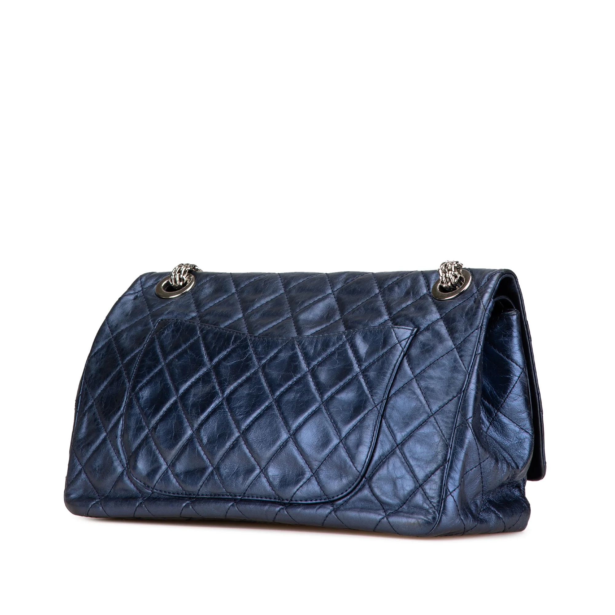 Chanel | Pre-Owned Quilted Metallic Aged Calfskin Reissue 2.55 Double Flap 227 | Blue - Image 3