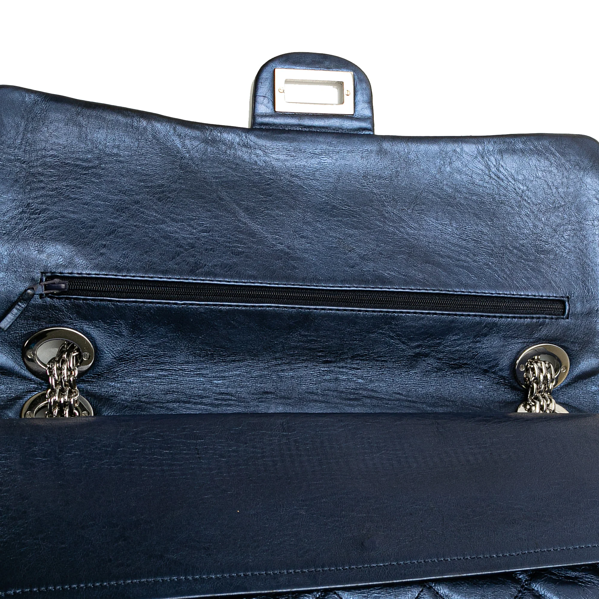 Chanel | Pre-Owned Quilted Metallic Aged Calfskin Reissue 2.55 Double Flap 227 | Blue - Image 9
