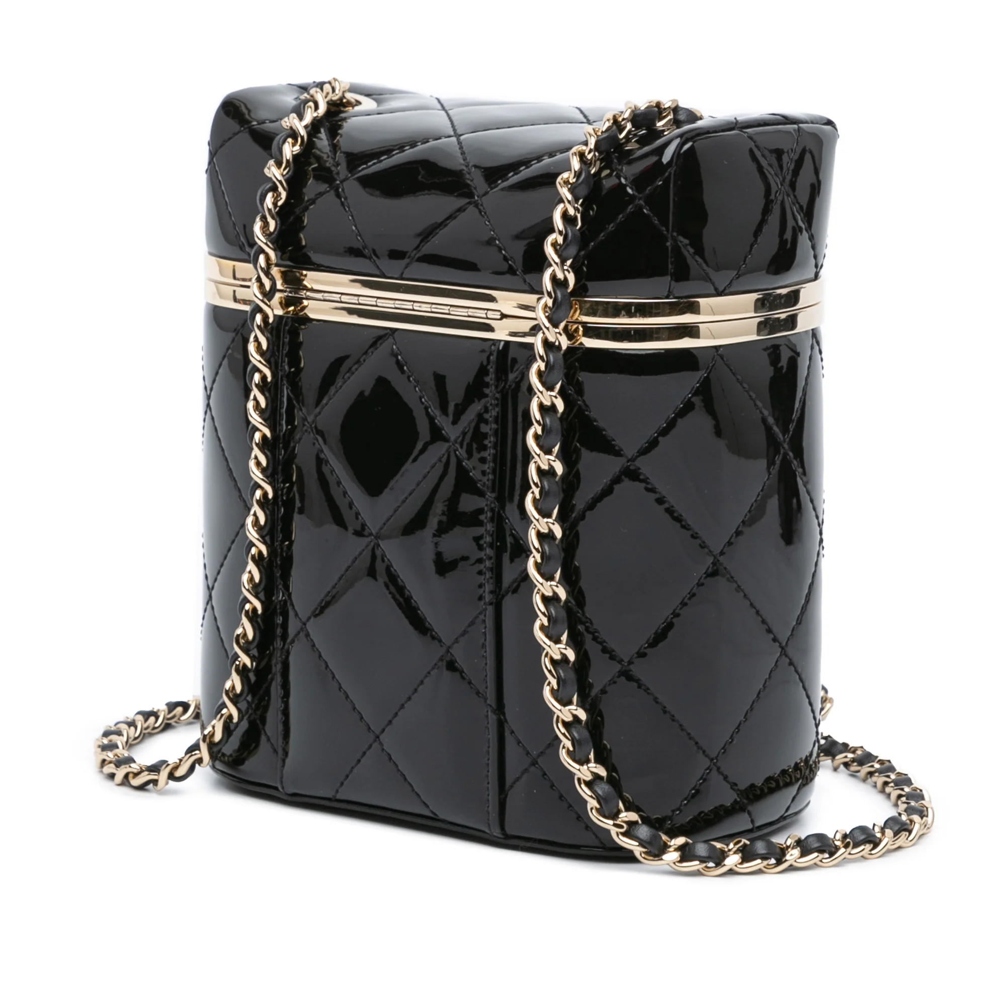 Chanel | Pre-Owned Quilted Patent Logo Chain Vanity Case | Black - Image 2