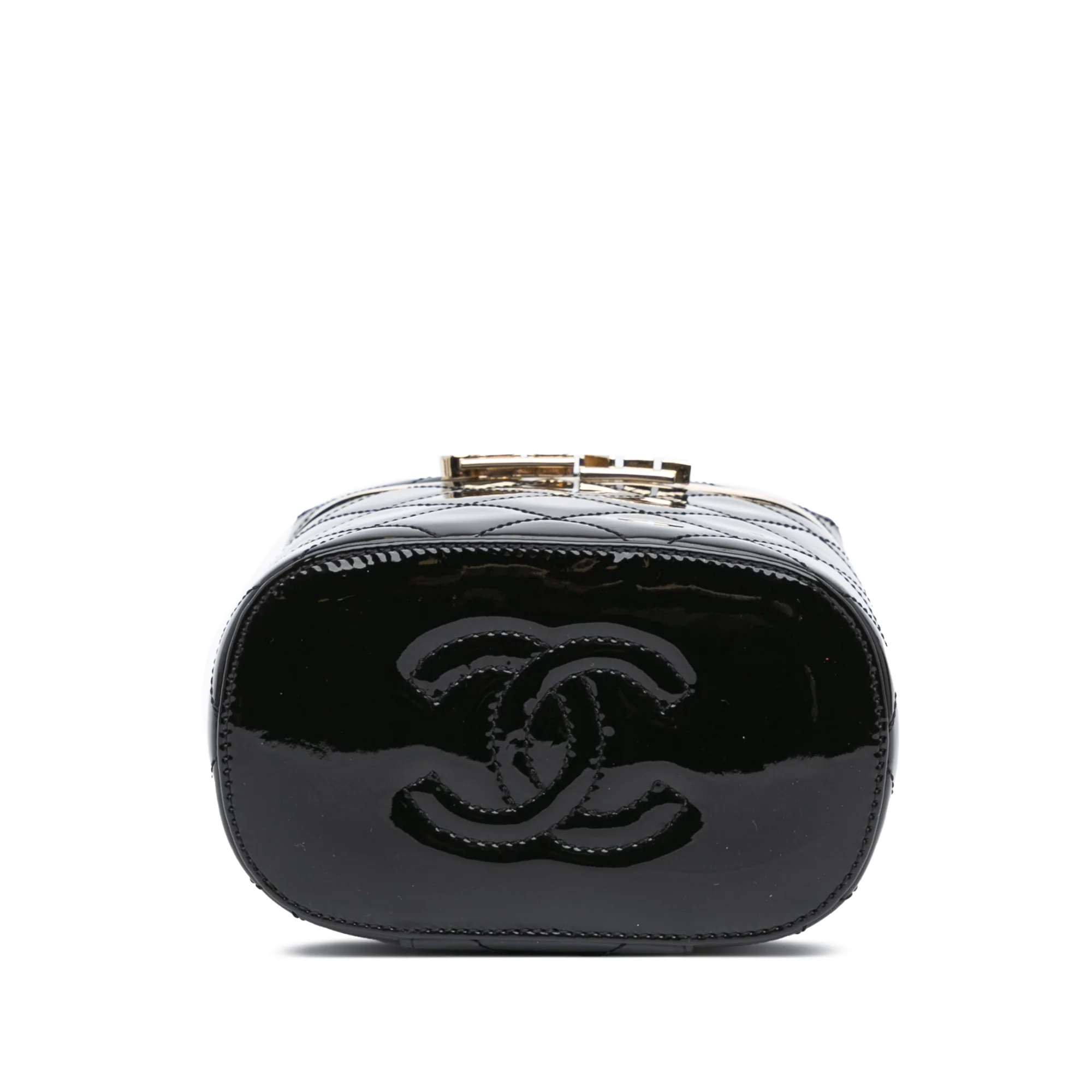 Chanel | Pre-Owned Quilted Patent Logo Chain Vanity Case | Black - Image 3