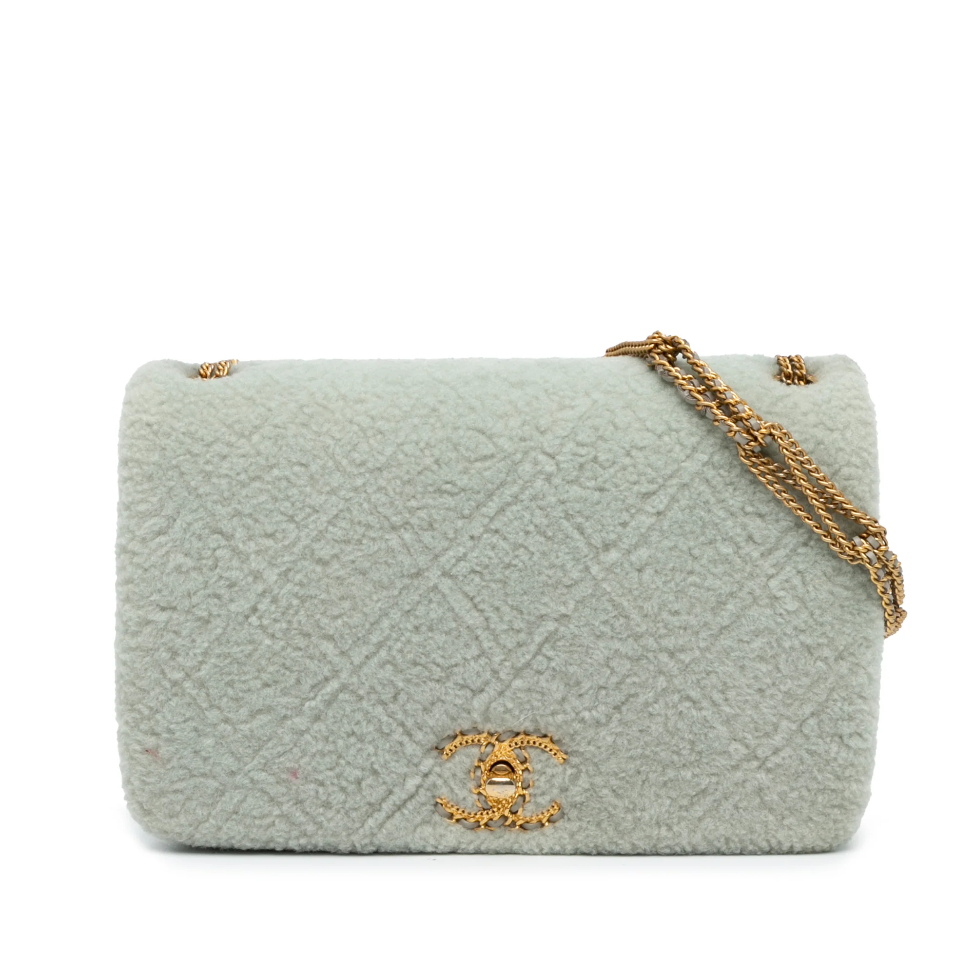 Chanel | Pre-Owned Quilted Shearling Chain Flap | Gray/Light Gray
