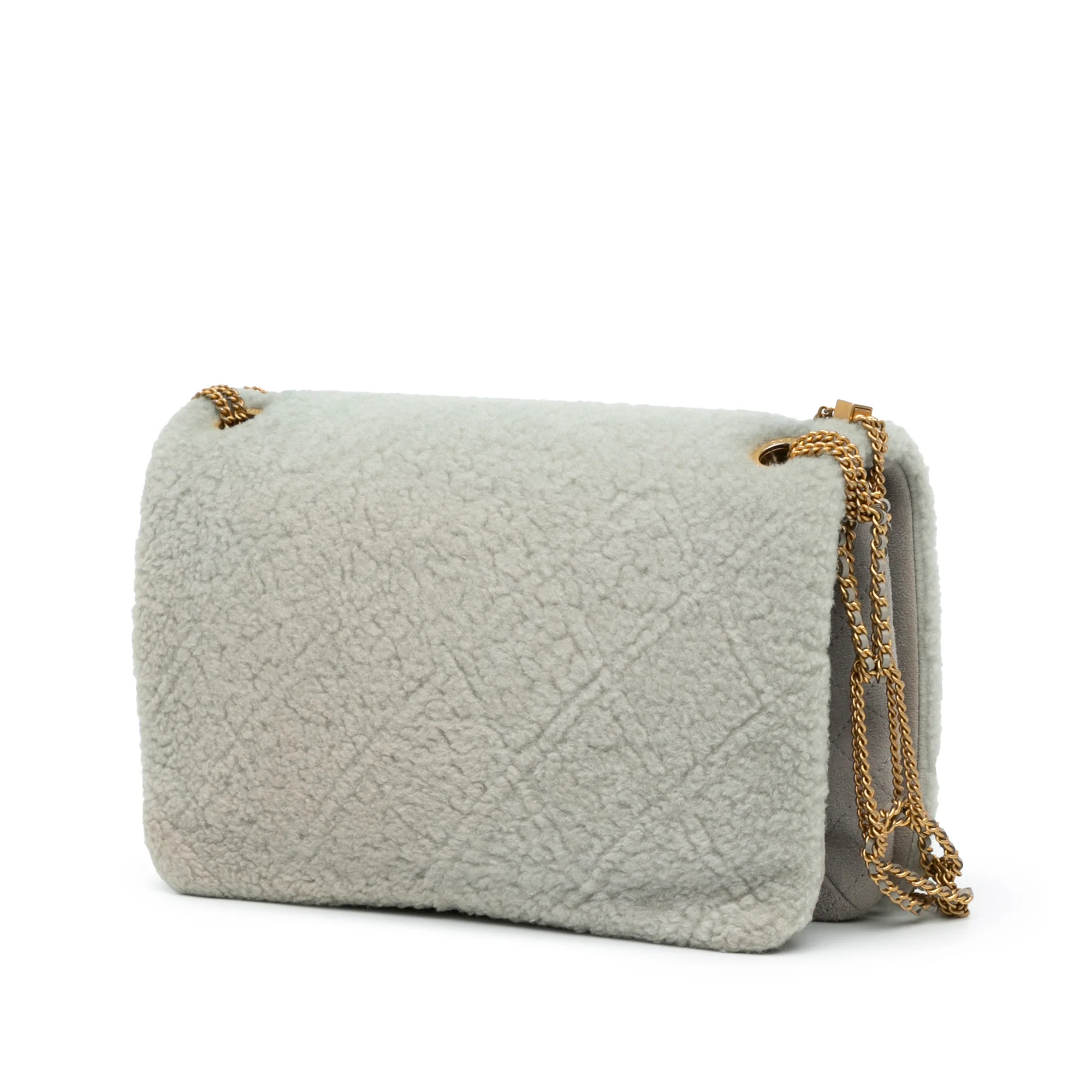 Chanel | Pre-Owned Quilted Shearling Chain Flap | Gray/Light Gray - Image 2