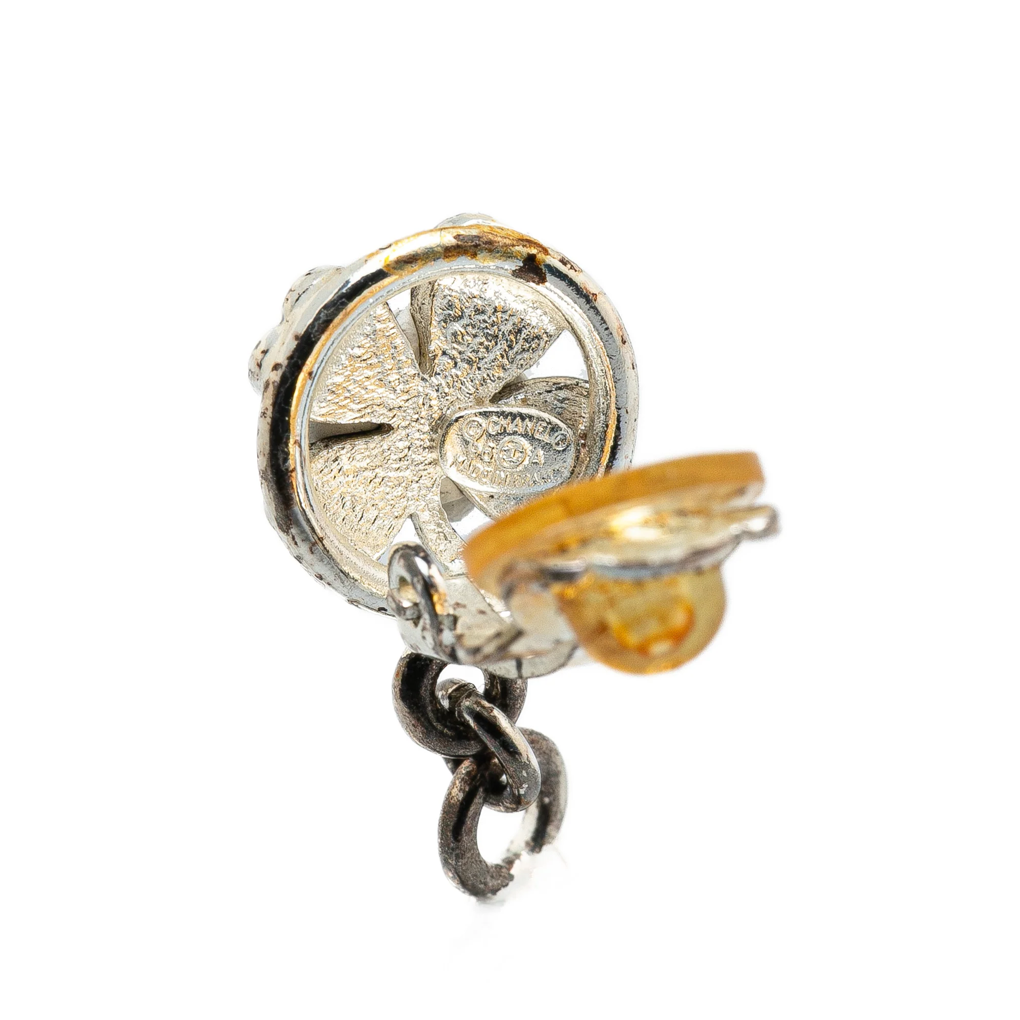 Chanel | Pre-Owned Silver Clover CC Drop Clip on Earrings | SilverGold - Image 3